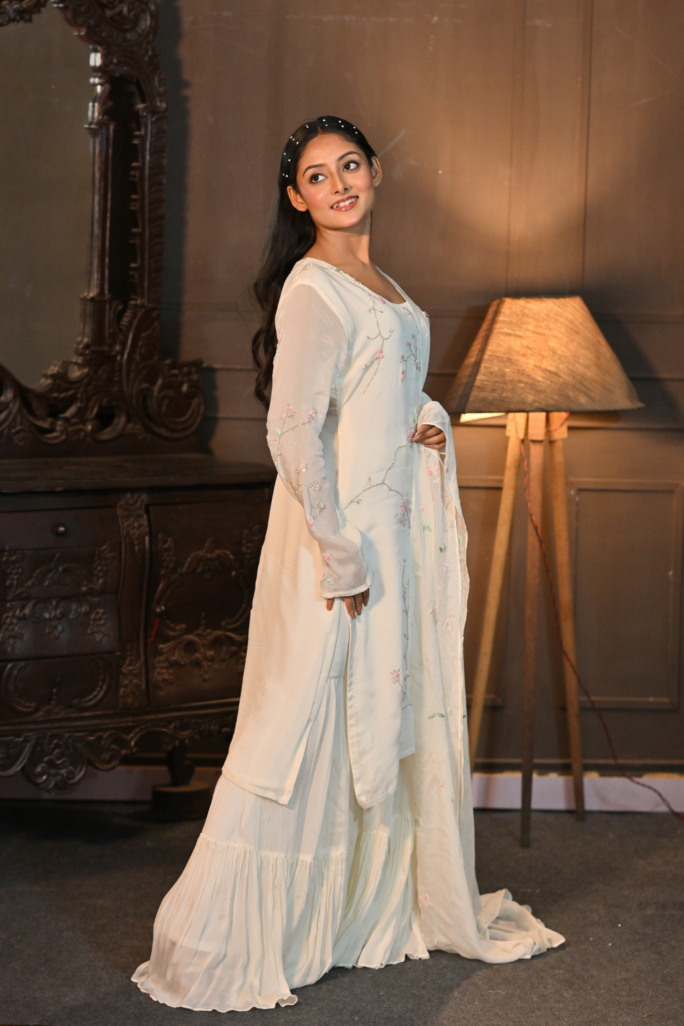 OFF-WHITE KURTI WITH SHARARA AND DUPATTA (Customize Request)