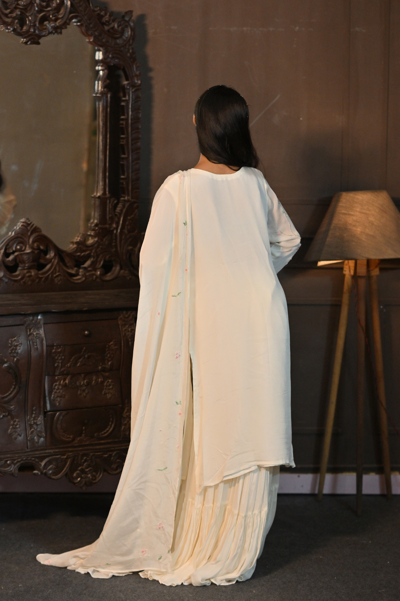 OFF-WHITE KURTI WITH SHARARA AND DUPATTA (Customize Request)