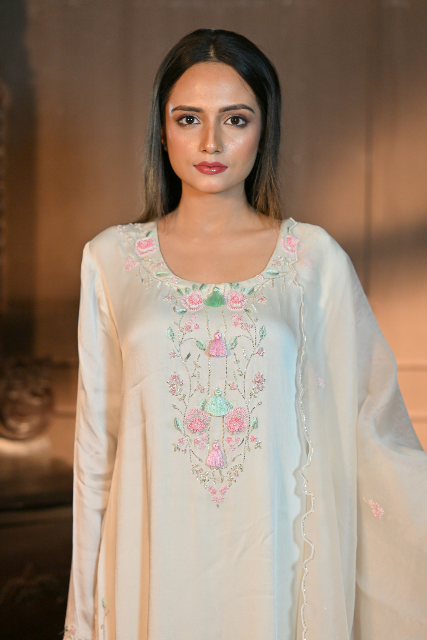 OFF-WHITE KURTI WITH PALAZZO AND DUPATTA (Customize Request)