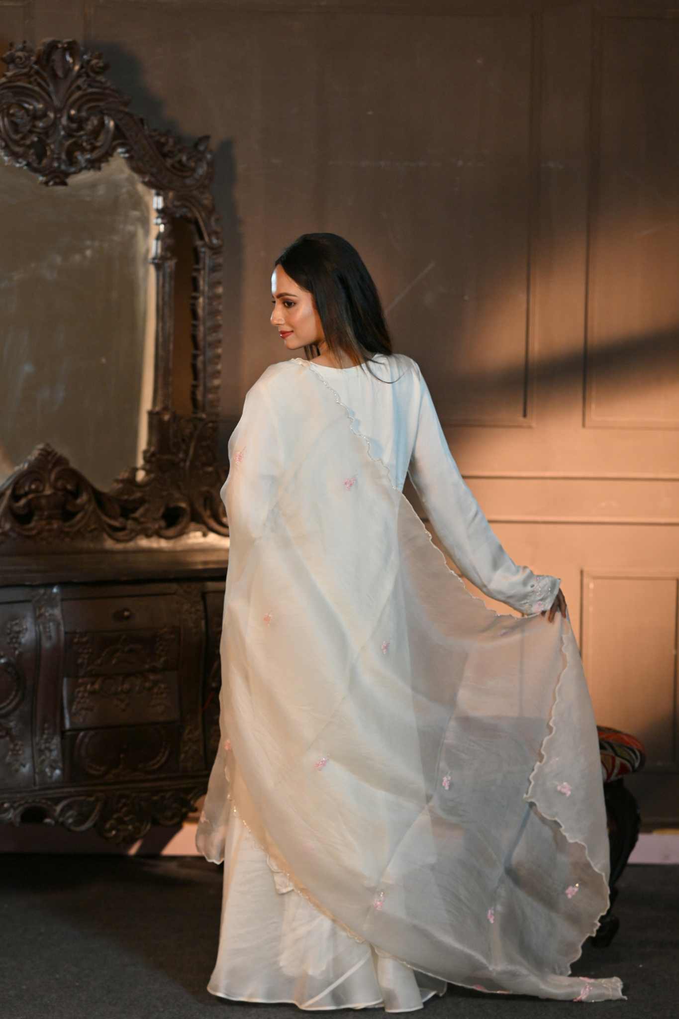 OFF-WHITE KURTI WITH PALAZZO AND DUPATTA (Customize Request)