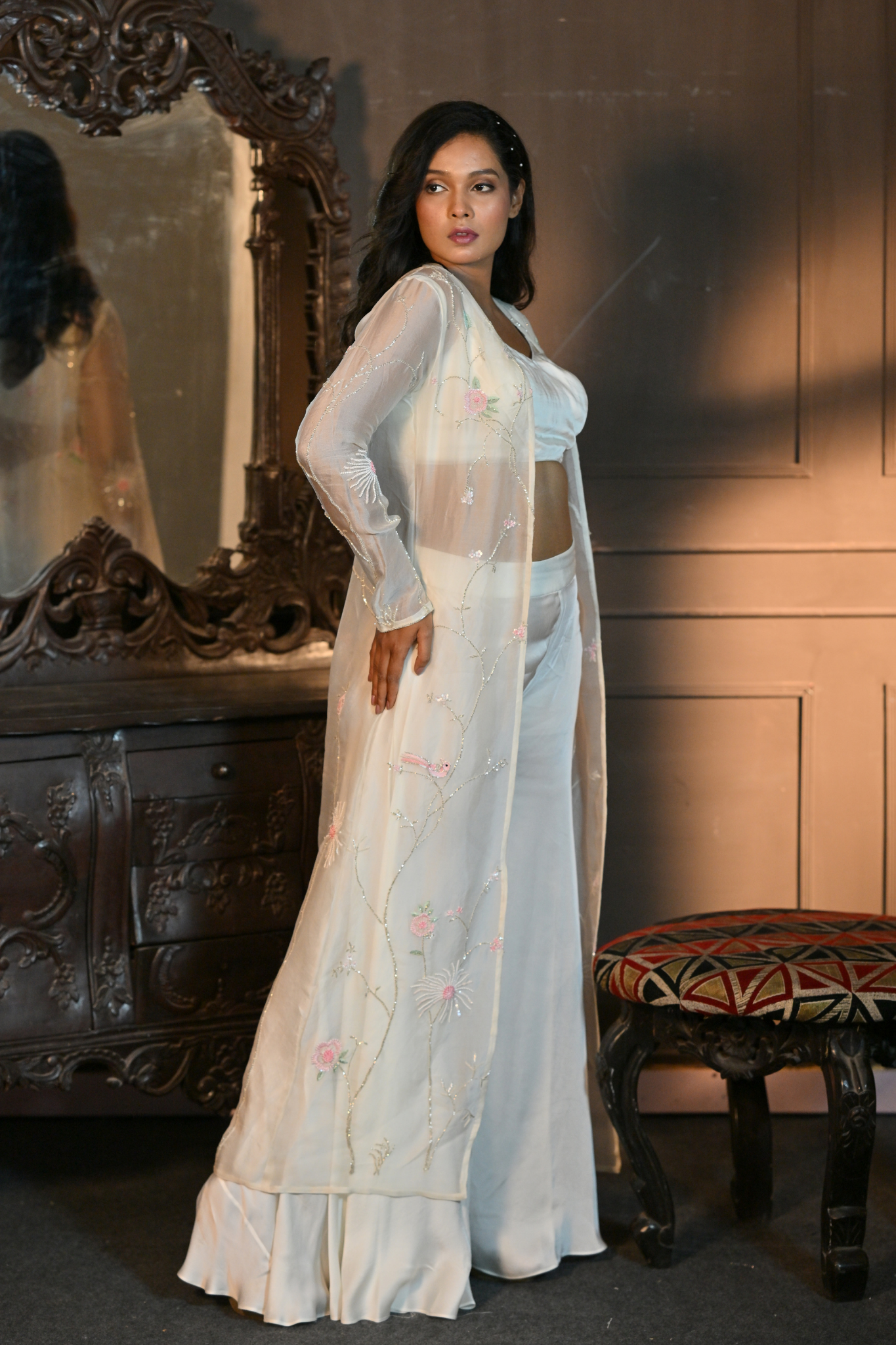 OFF-WHITE JACKET WITH BUSTIER AND PALAZZO (Customize Request)