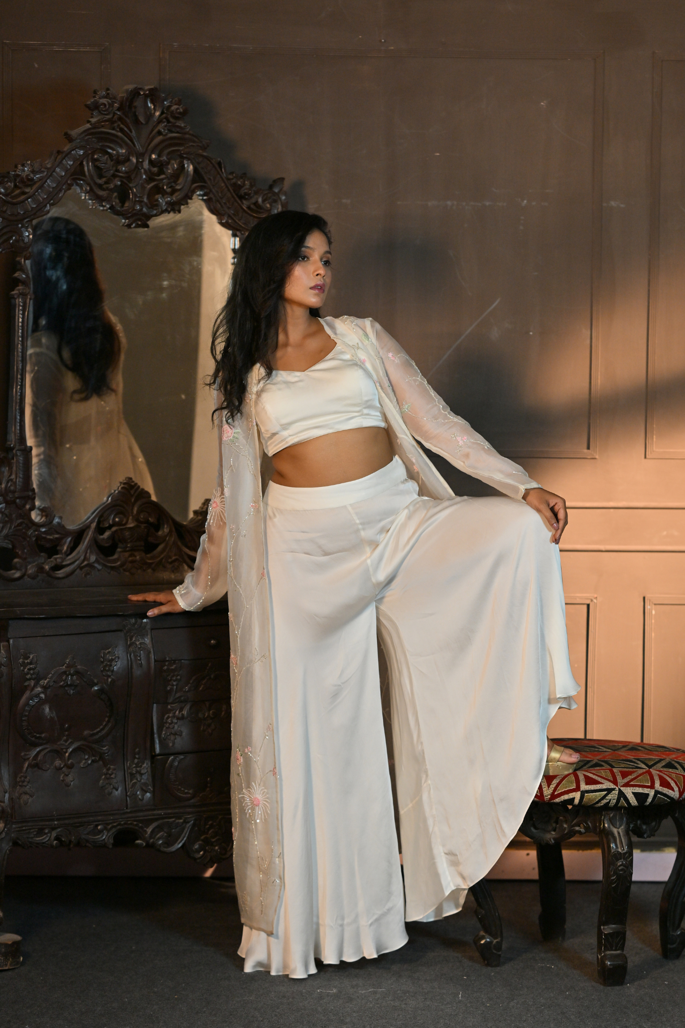 OFF-WHITE JACKET WITH BUSTIER AND PALAZZO (Customize Request)