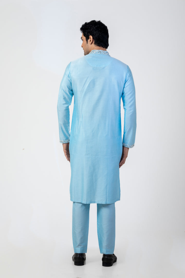 Sea Blue Sequin Kurta for Men with Straight-Fit Trouser