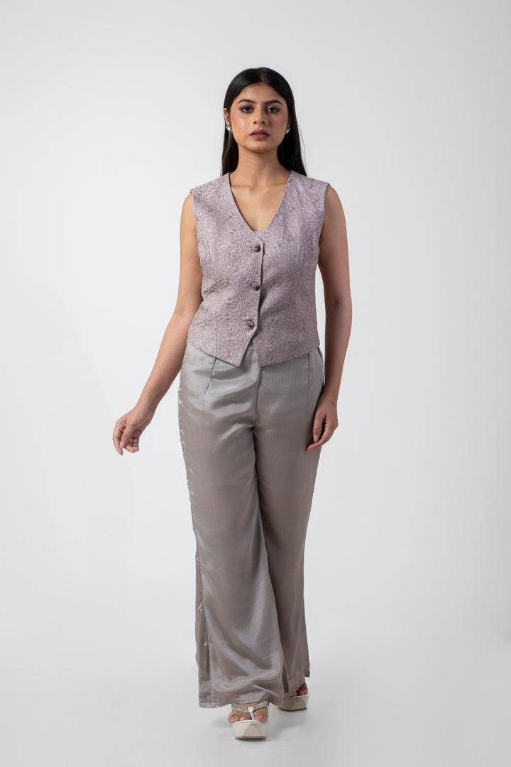 Mauve Pure Katan Silk Blazer Sleeveless Co-ord Set