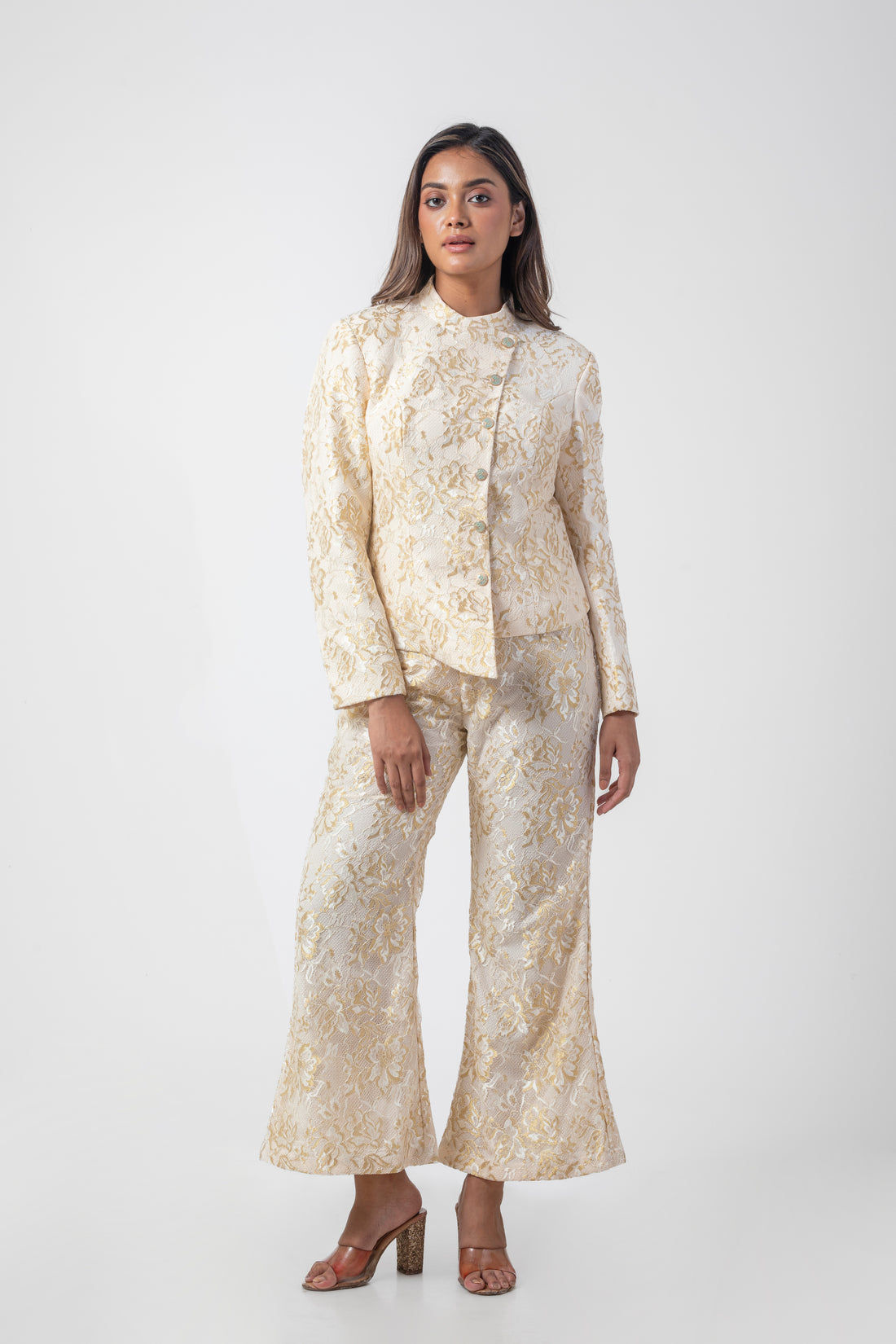 Cream Stanley Net Angrakha Co-ord Set