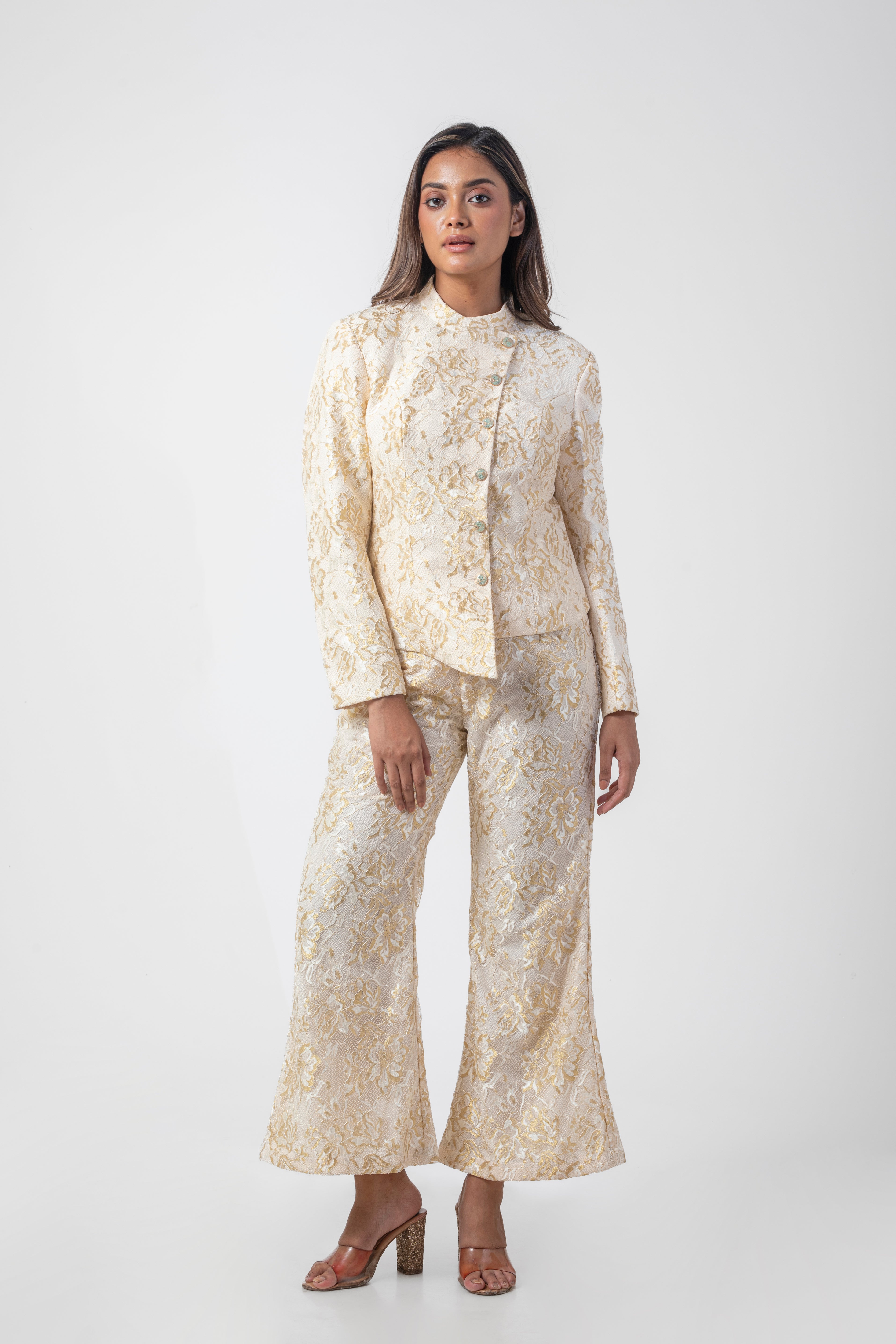 Cream Stanley Net Angrakha Co-ord Set