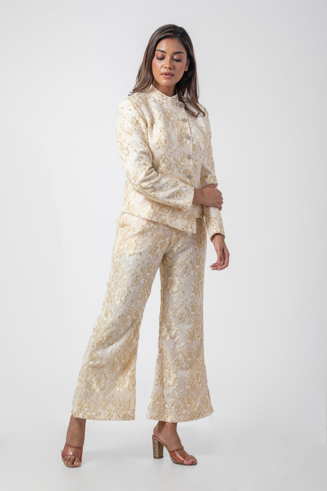 Cream Stanley Net Angrakha Co-ord Set