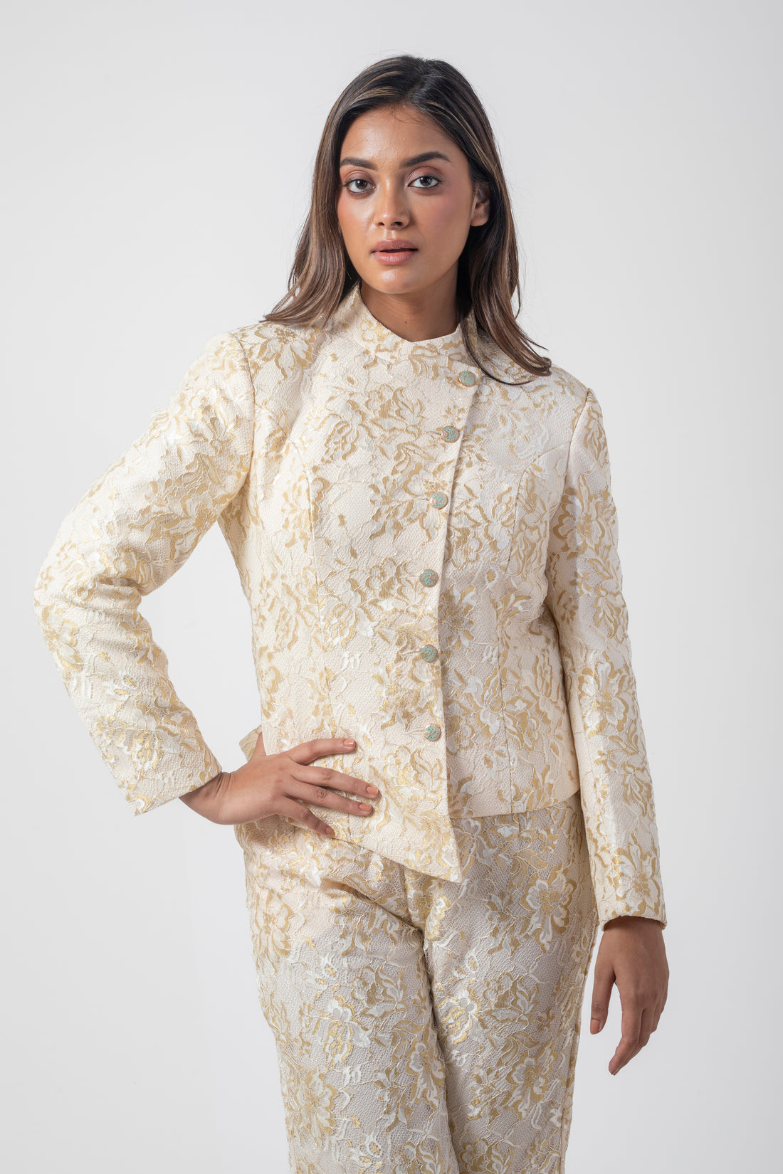 Cream Stanley Net Angrakha Co-ord Set