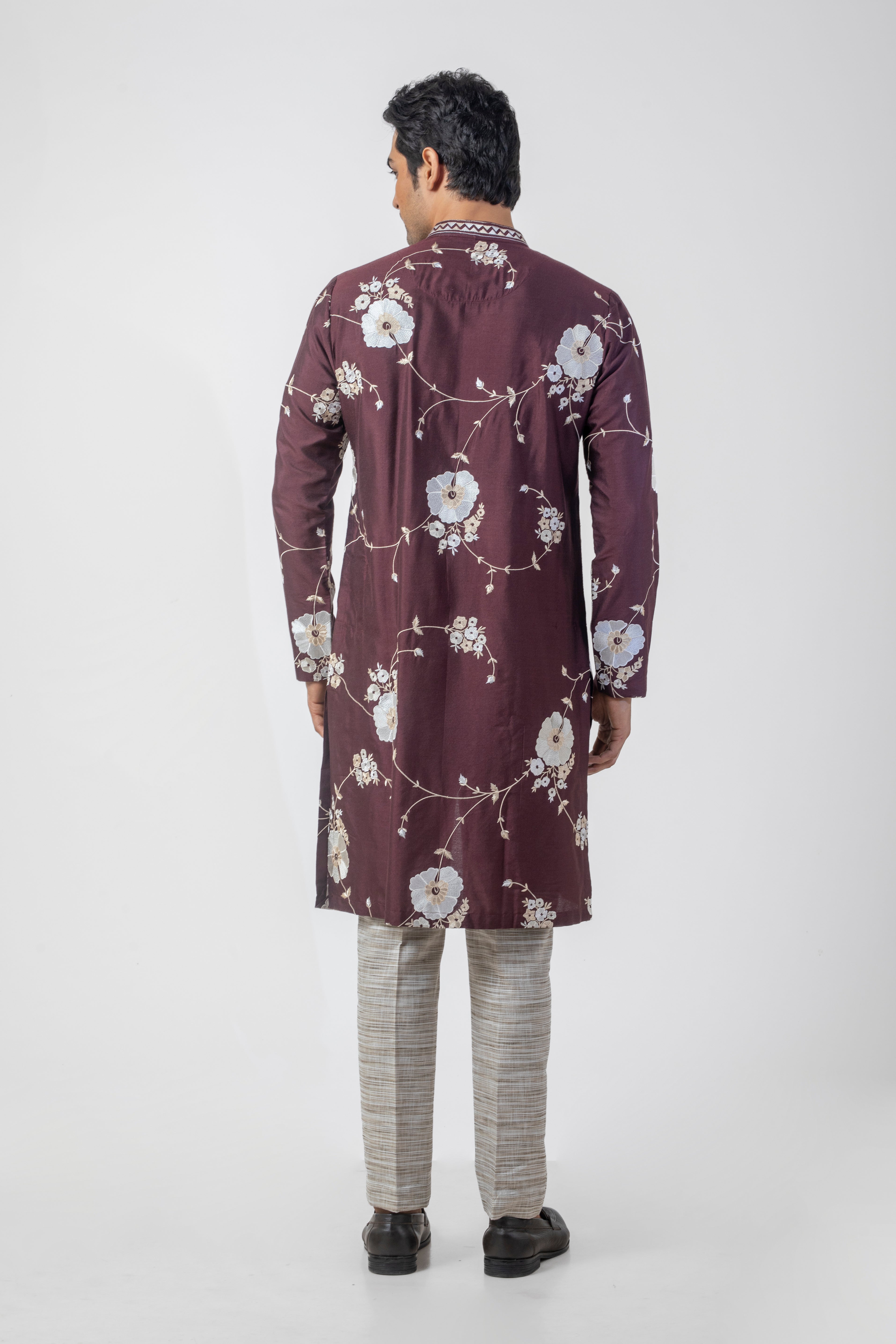 Maroon Side Button Kurta Set