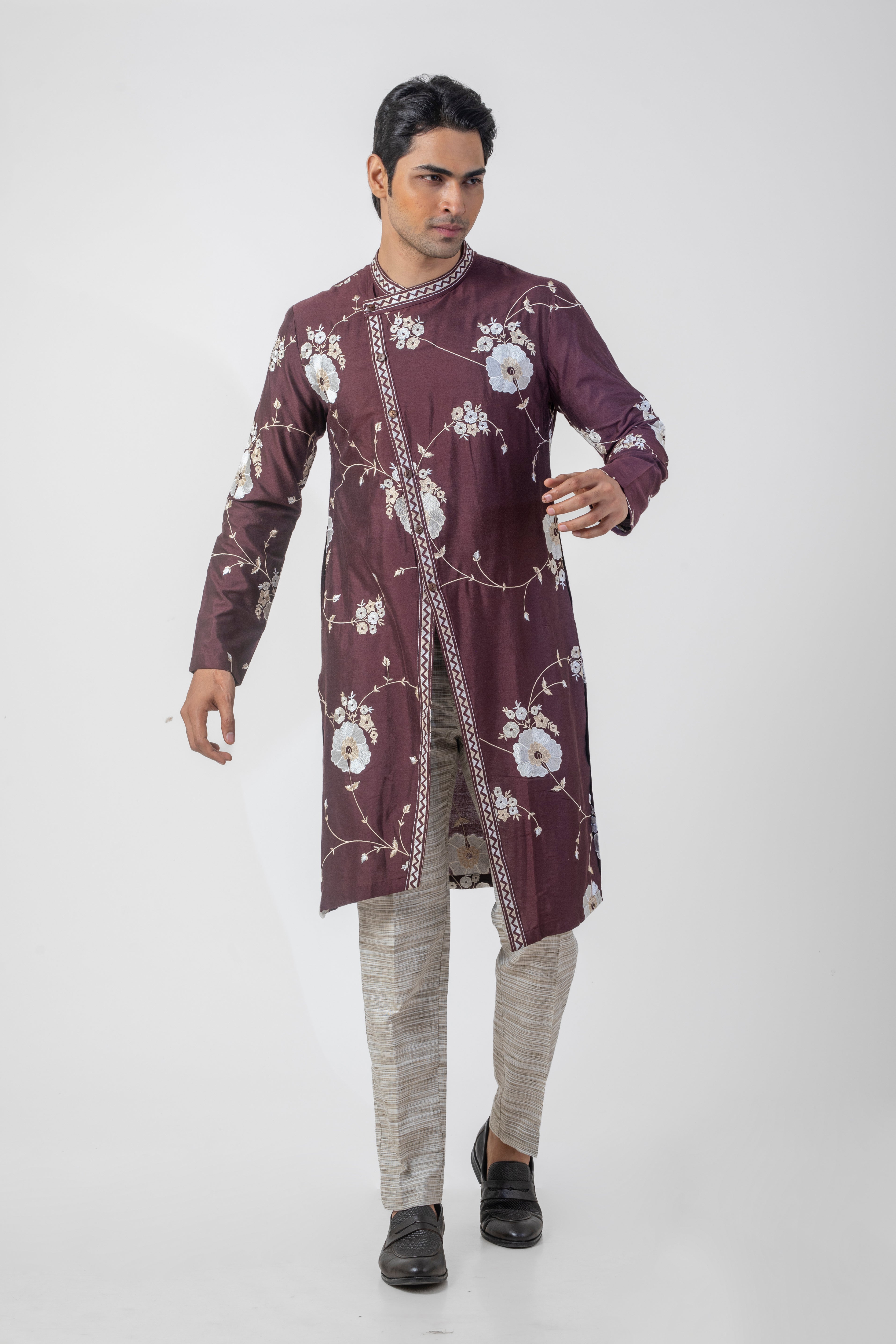 Maroon Side Button Kurta Pajama Set for Men