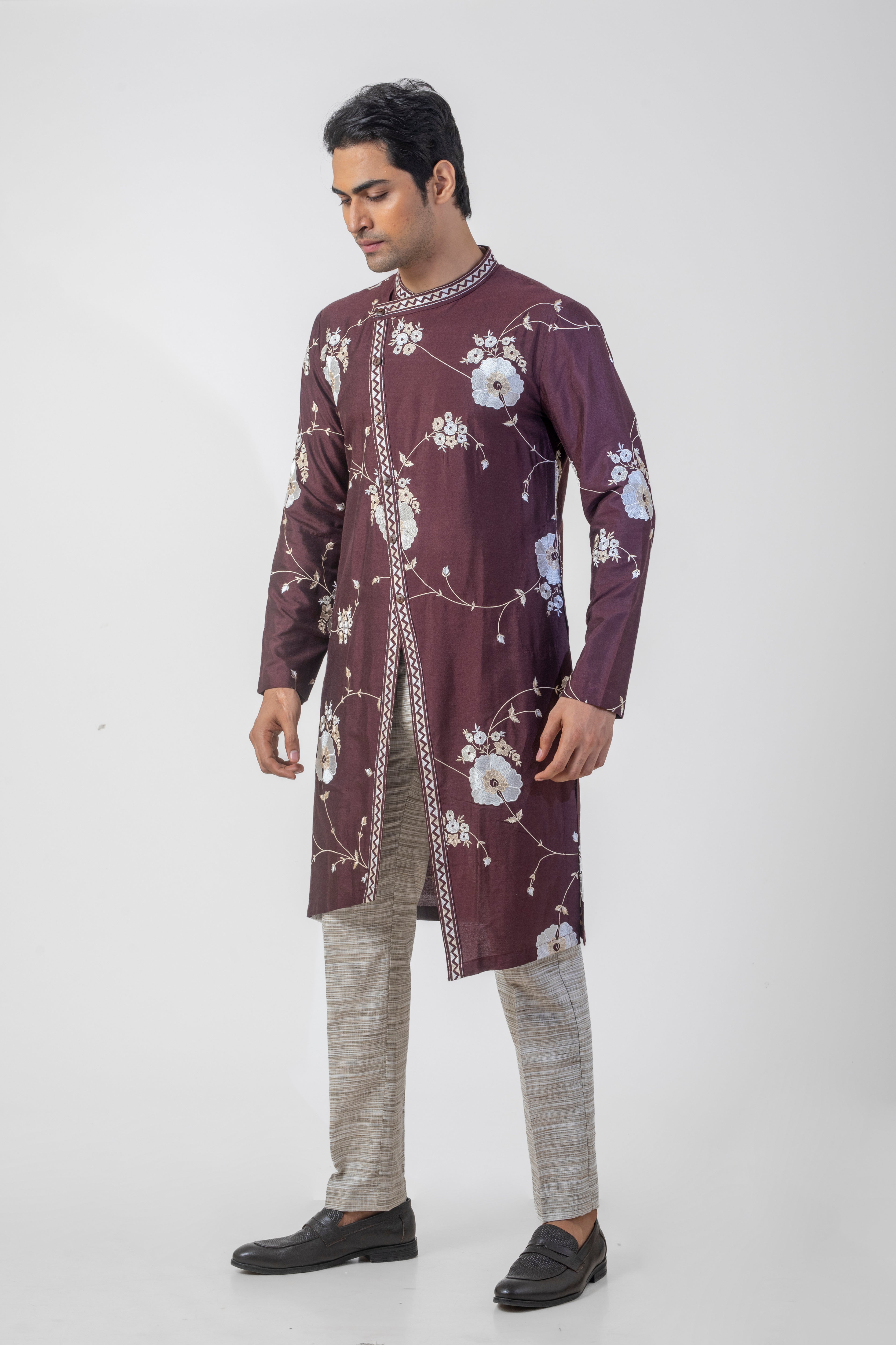 Maroon Side Button Kurta Set
