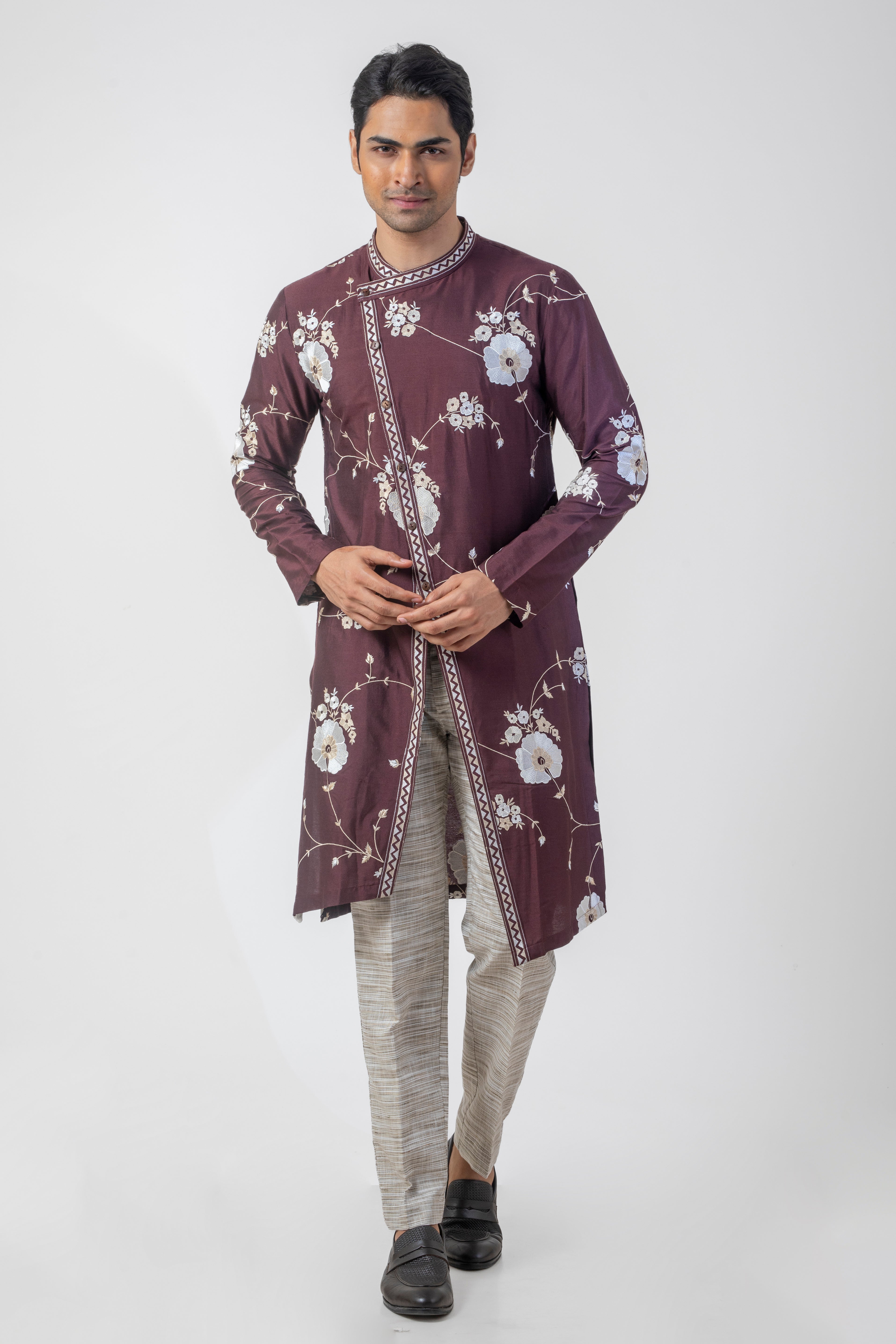 Maroon Side Button Kurta Pajama Set for Men