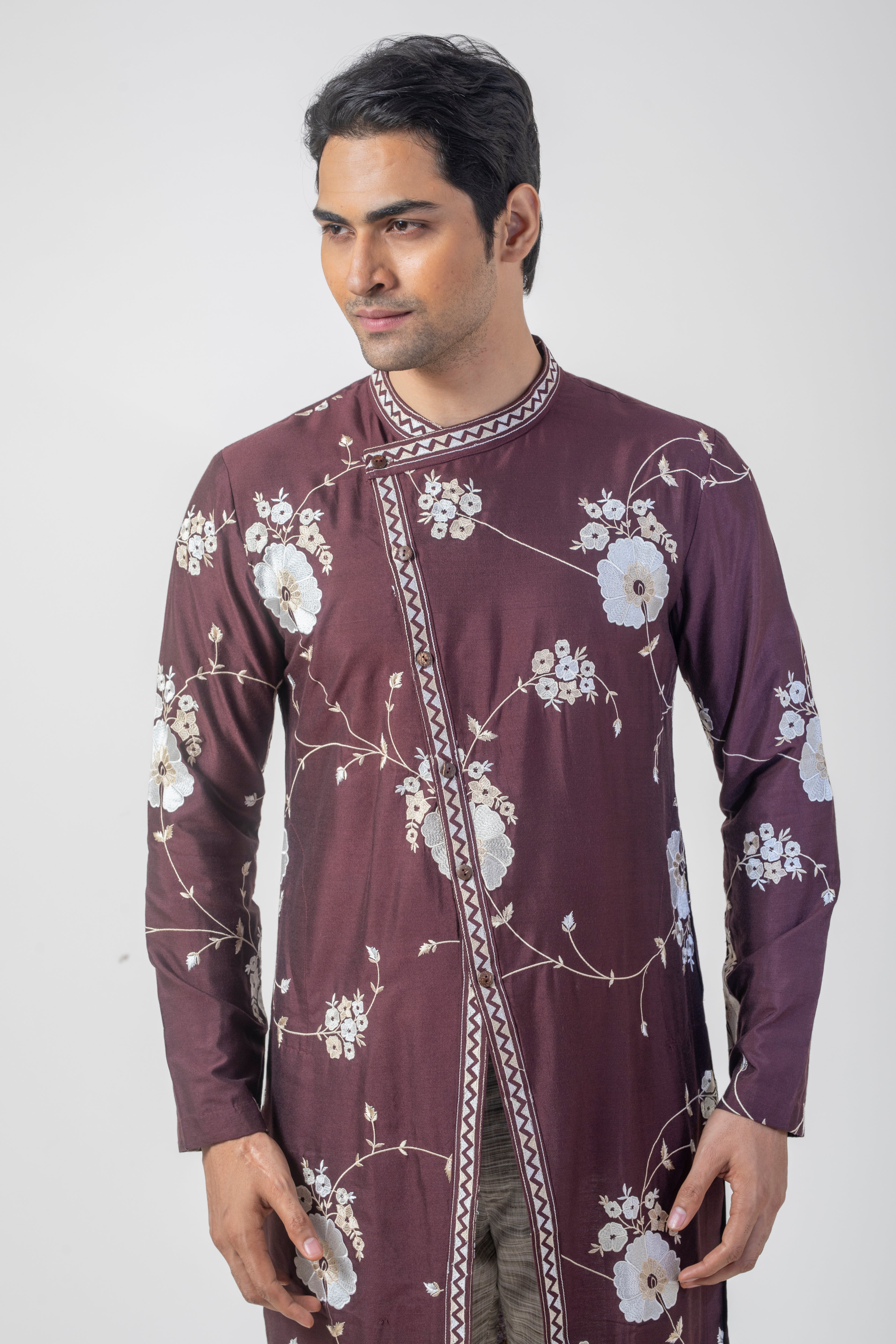 Maroon Side Button Kurta Set