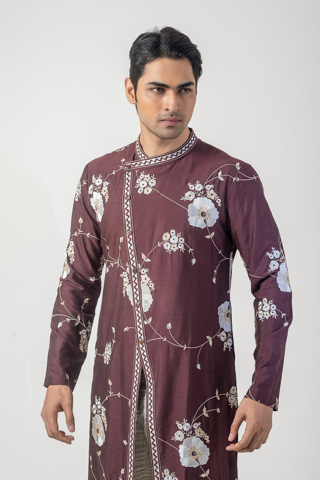 Maroon Side Button Kurta Pajama Set for Men