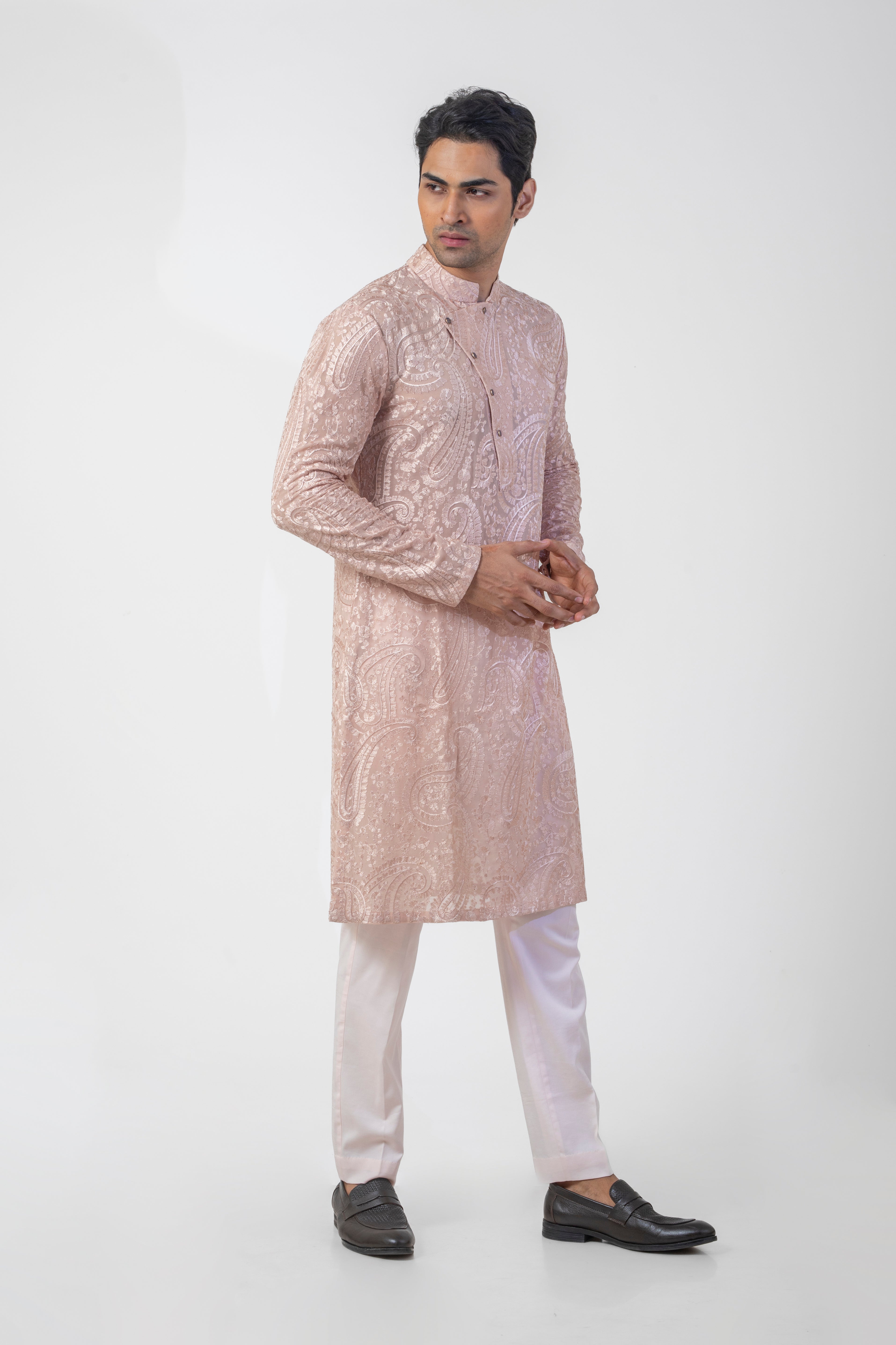 Georgette Chikan Kurta with Straight-Fit Trousers