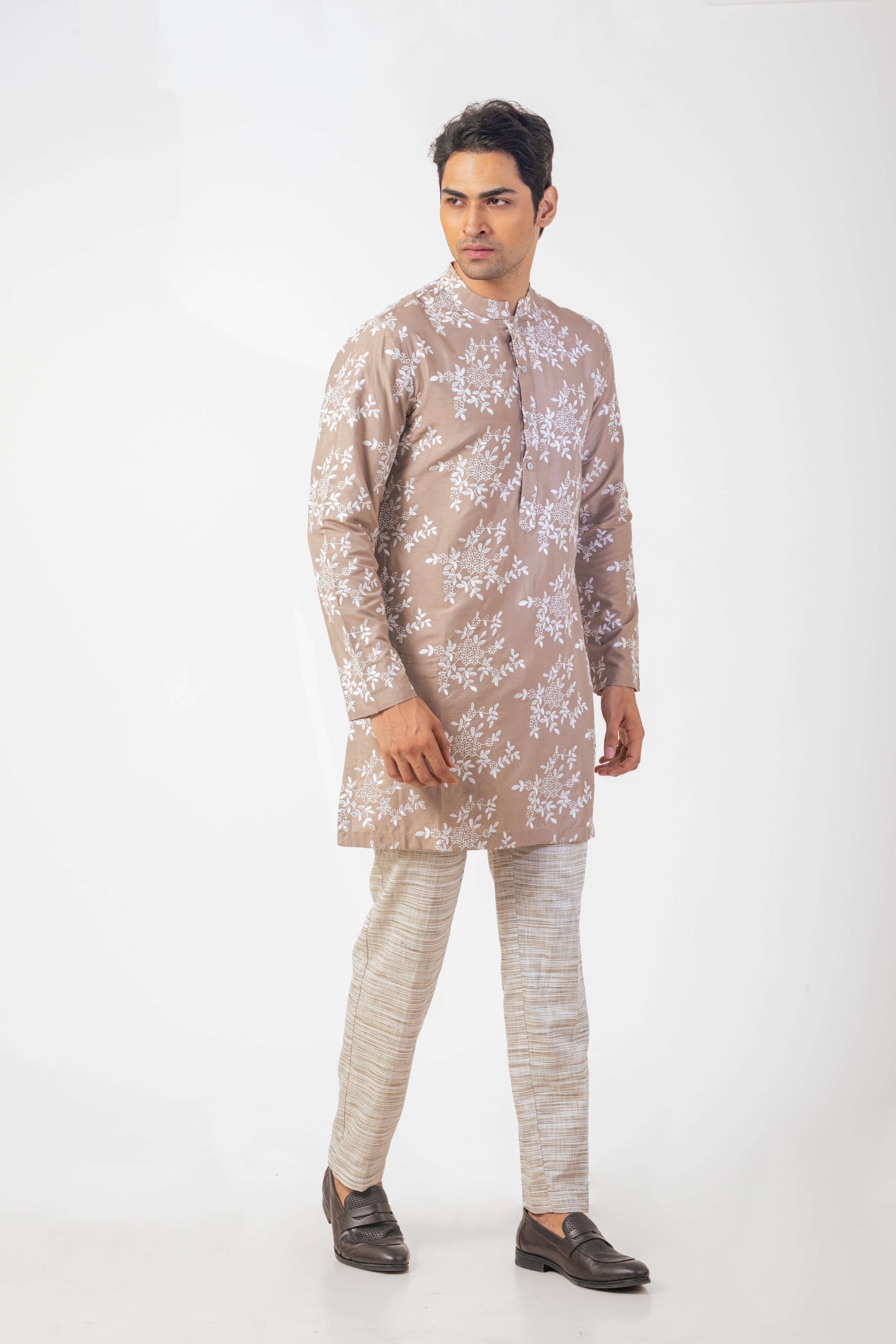 Mauve Color Simple Embroidered Kurta Pajama Set for Men