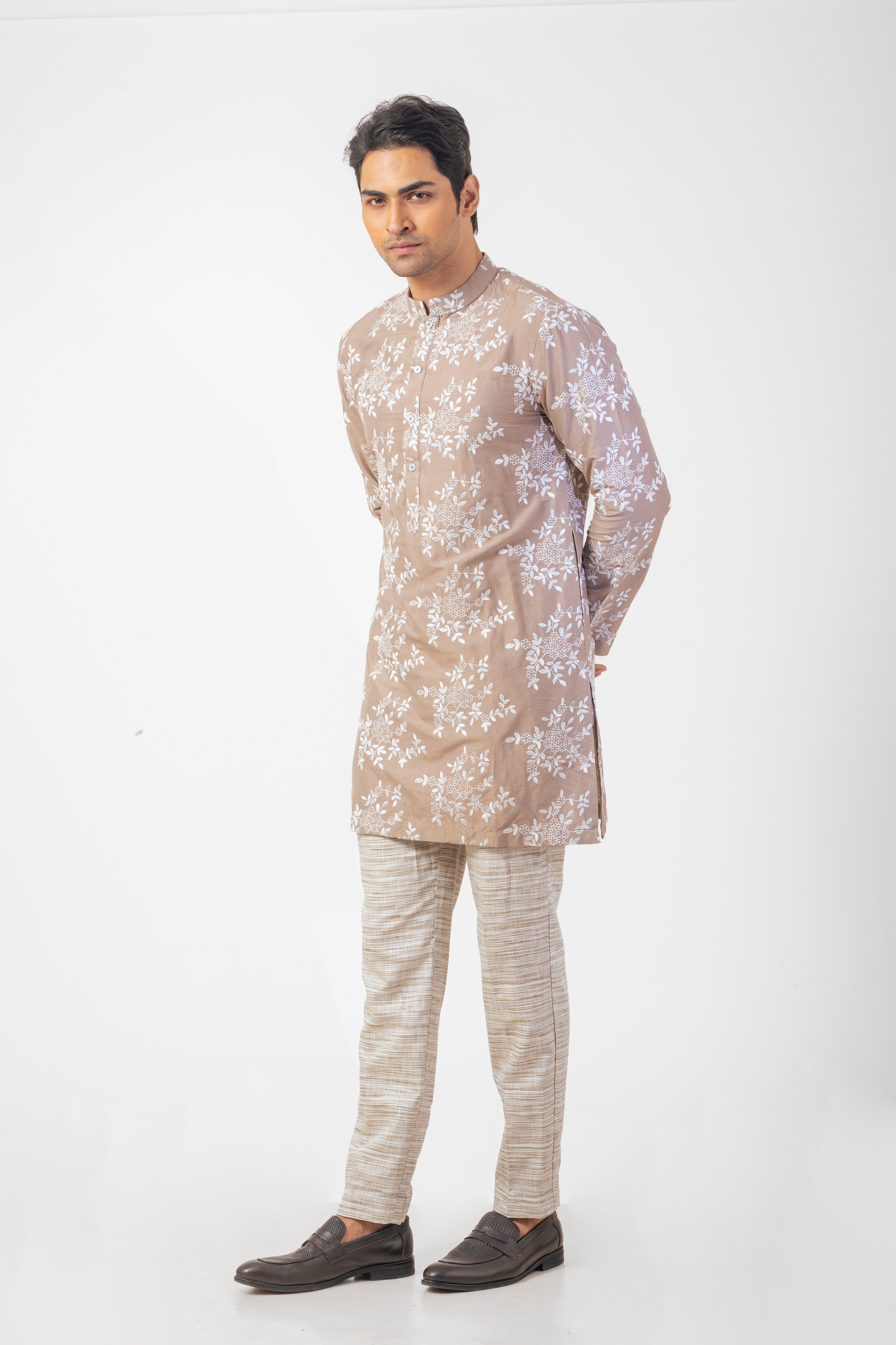 Mauve Color Simple Embroidered Kurta Pajama Set for Men