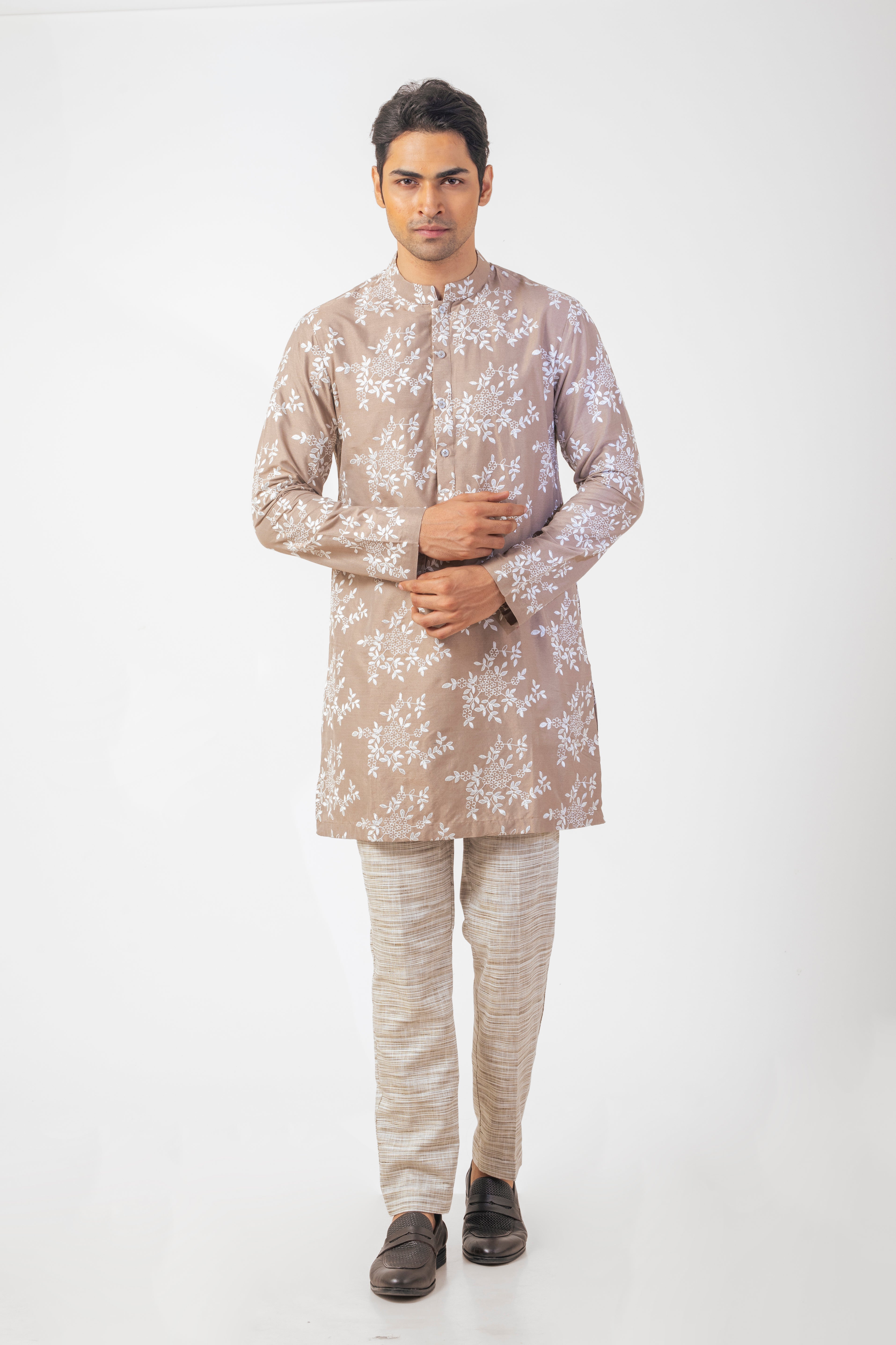 Mauve Color Simple Embroidered Kurta Pajama Set for Men