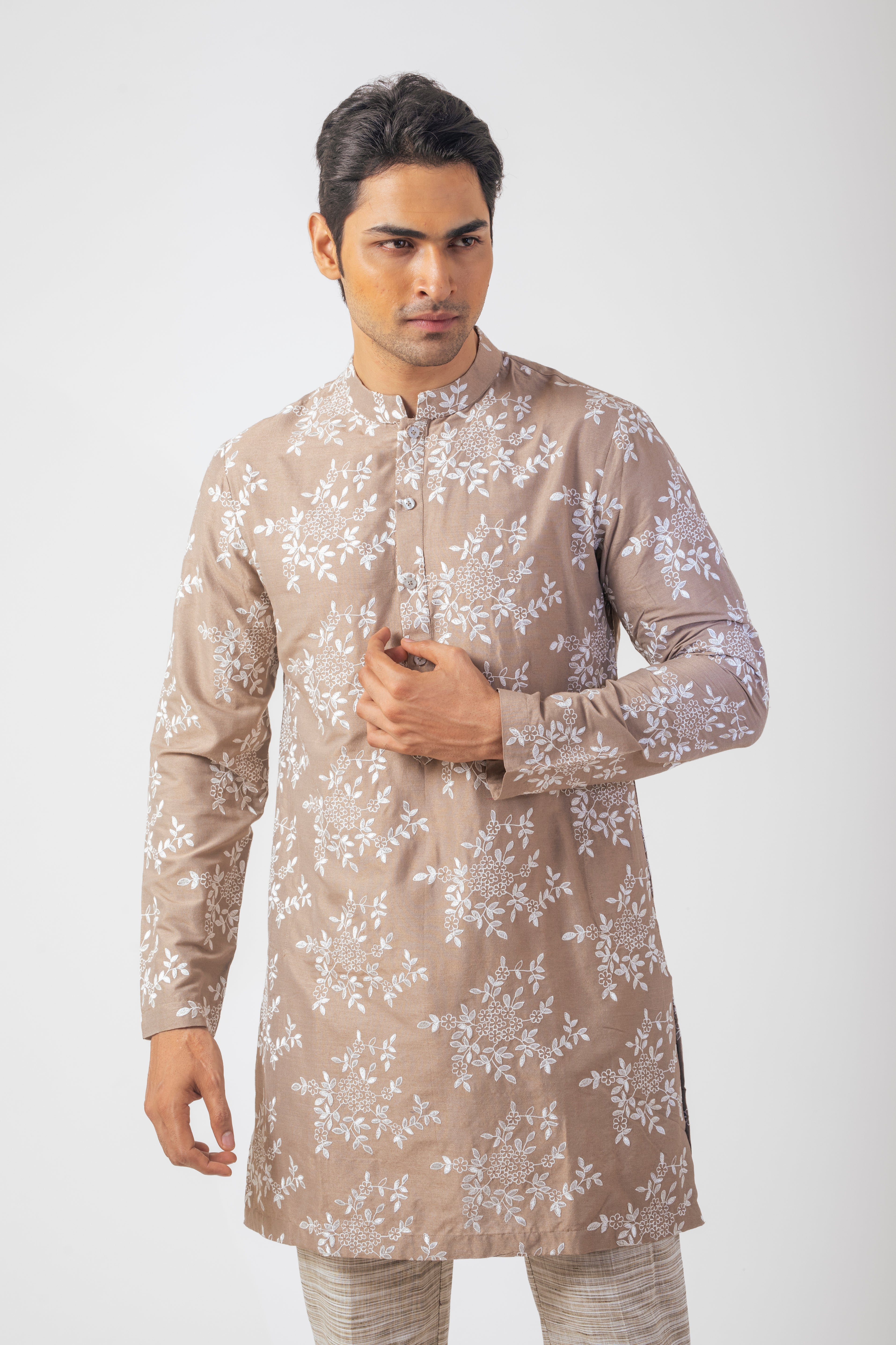 Mauve Color Simple Embroidered Kurta Pajama Set for Men