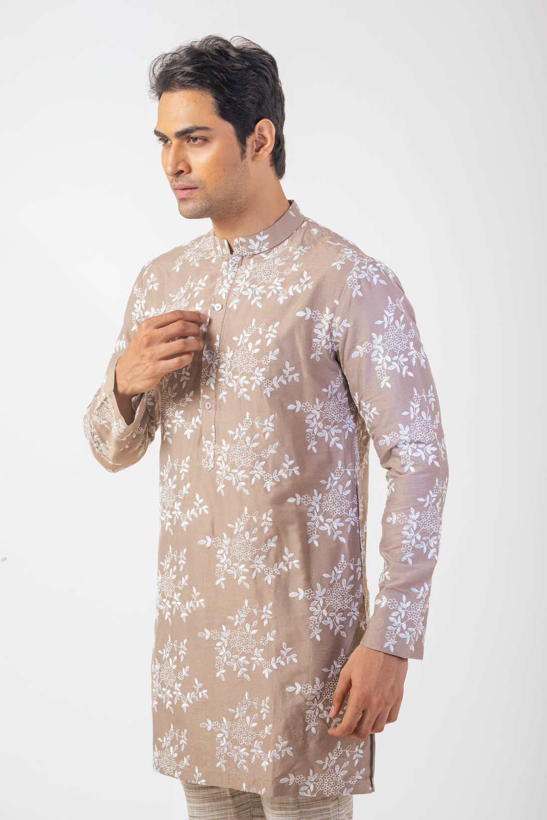 Mauve Color Simple Embroidered Kurta Pajama Set for Men