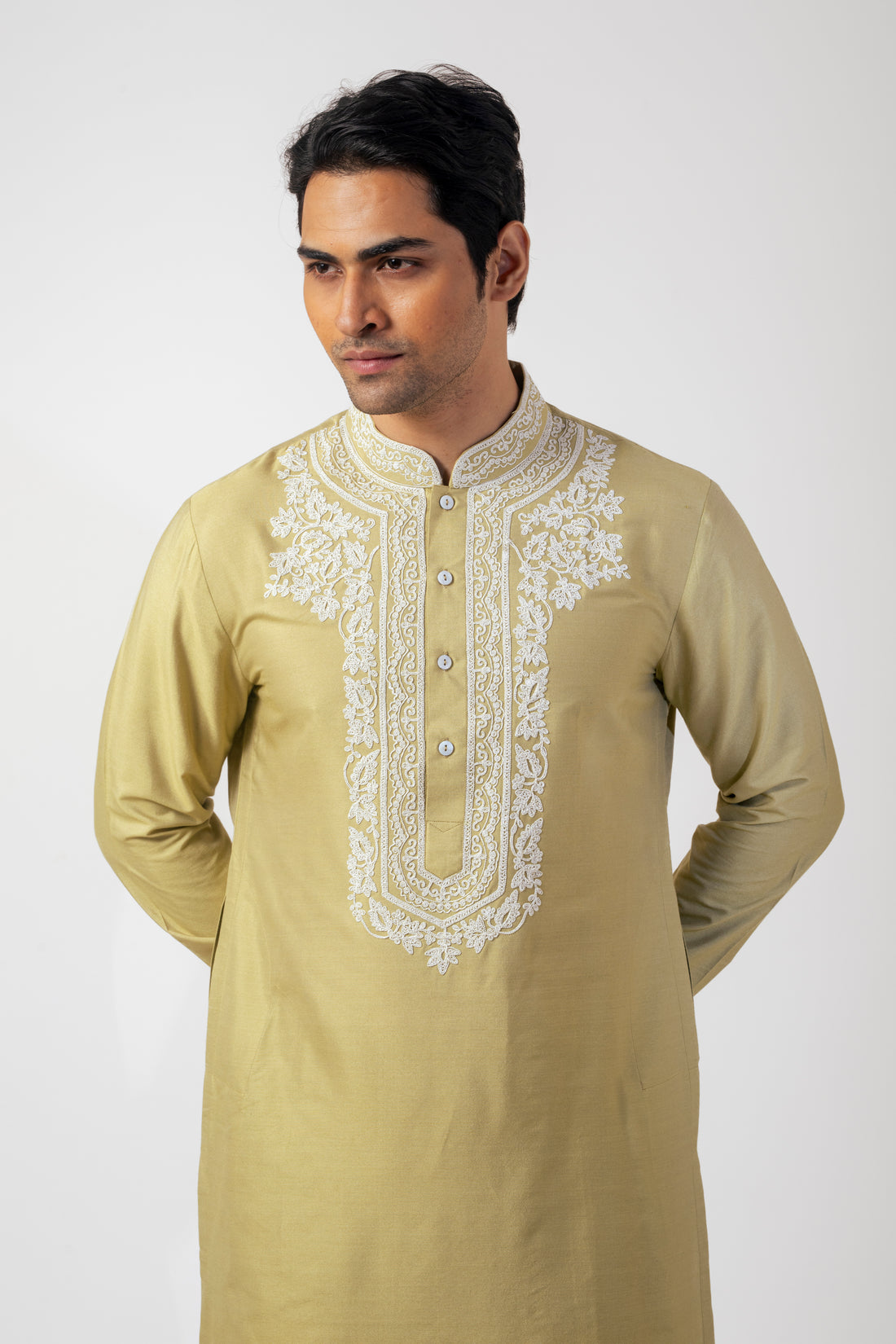 Mint Green Katan Silk Mens Ethnic Kurta Set with Dori Work