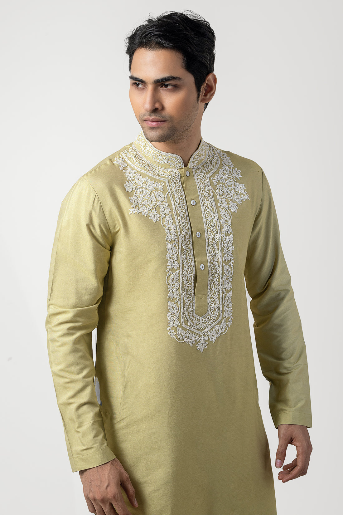 Mint Green Katan Silk Mens Ethnic Kurta Set with Dori Work