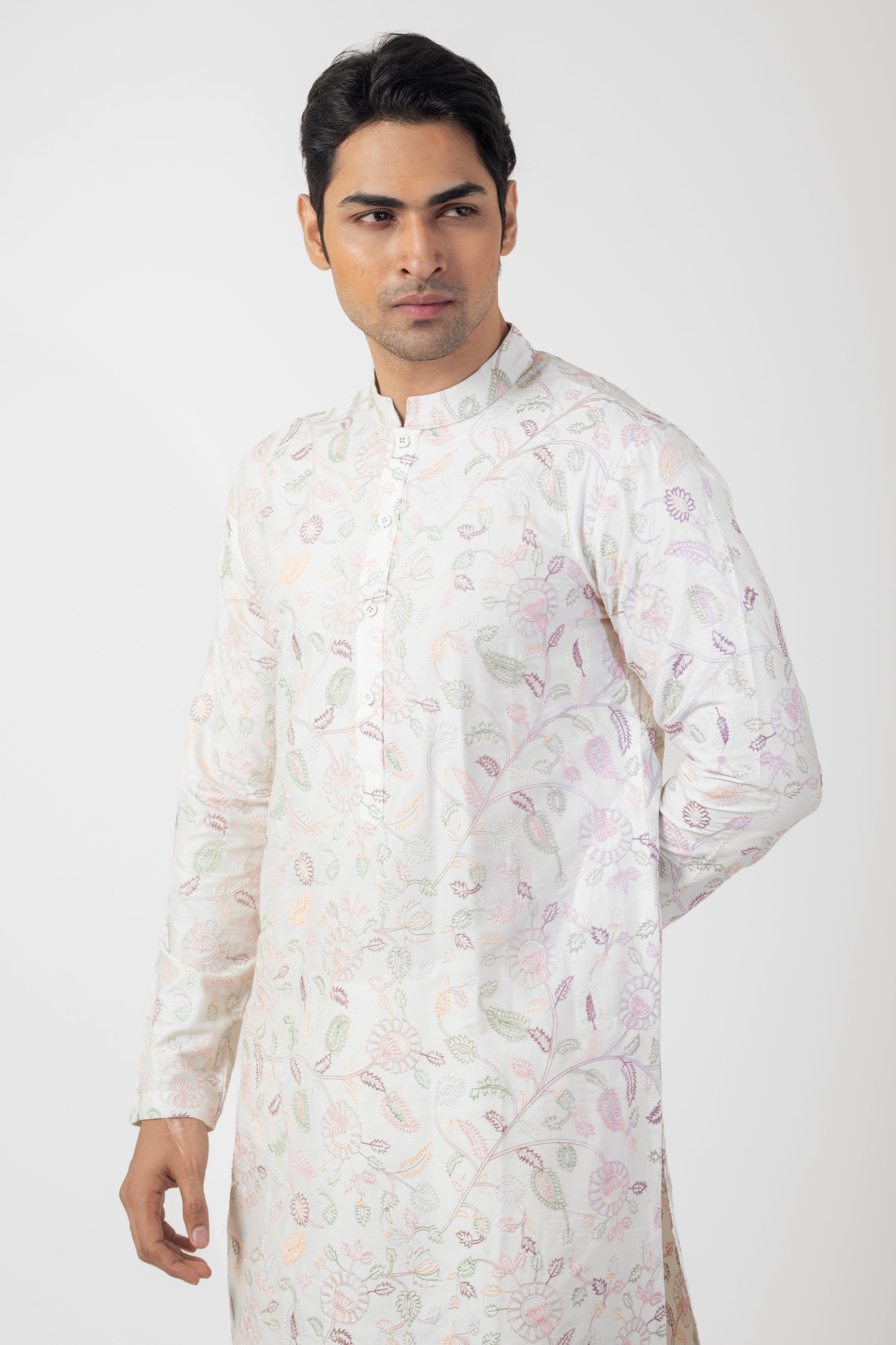 Off White Asymmetric Kurta Set