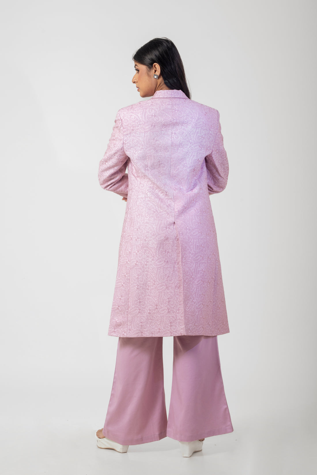 Onion Pink Long Coat Co-ord Set with Parsi Embroidery