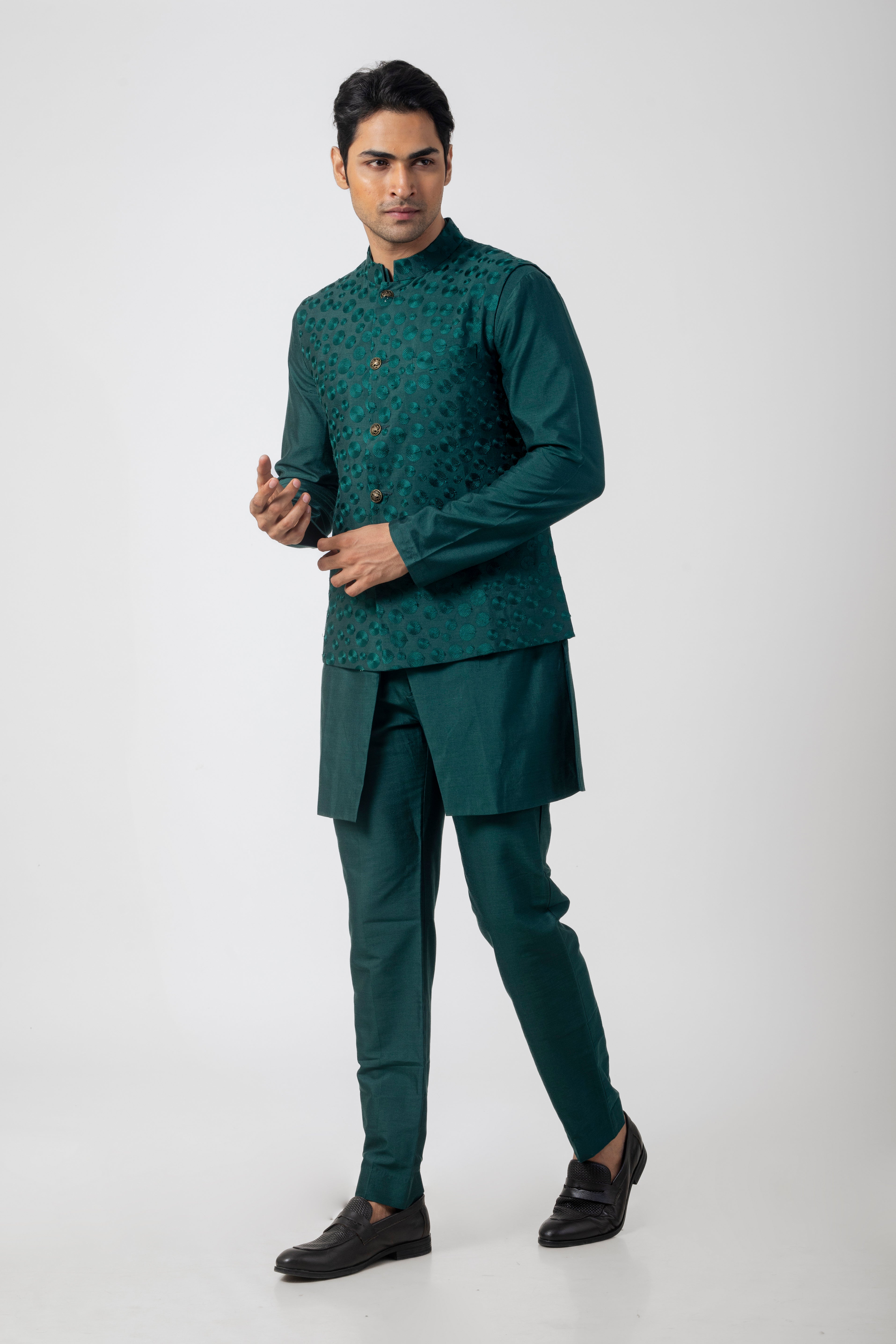 Bottle Green Nehru Jacket Kurta Pajama Set