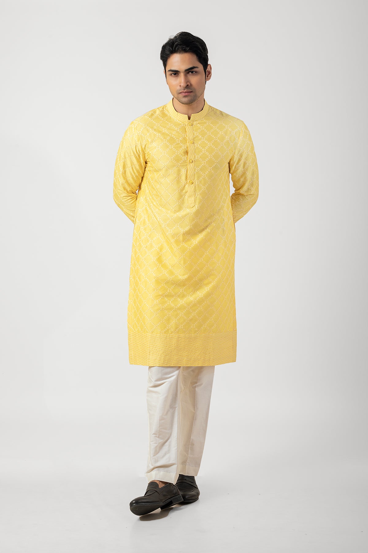 Katan Silk Kurta Pajama For Men Haldi