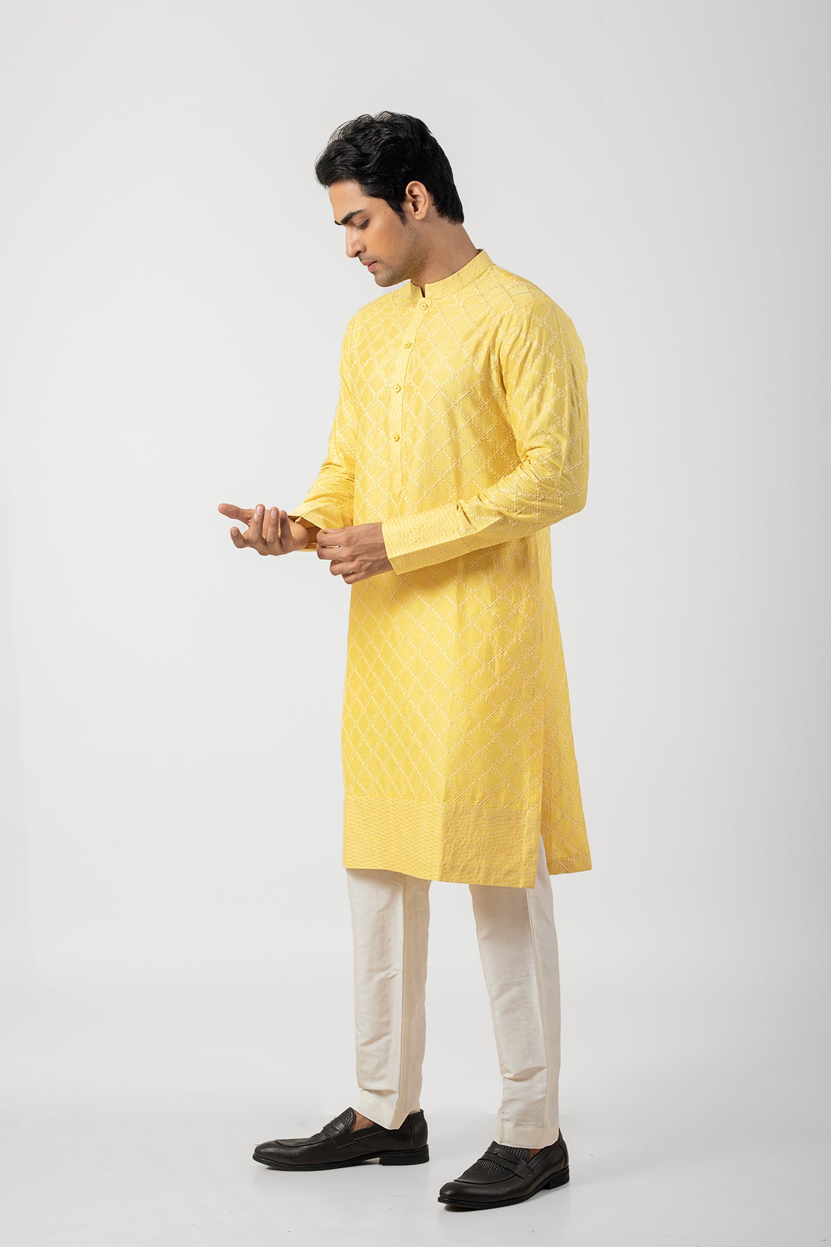 Katan Silk Kurta Pajama For Men Haldi