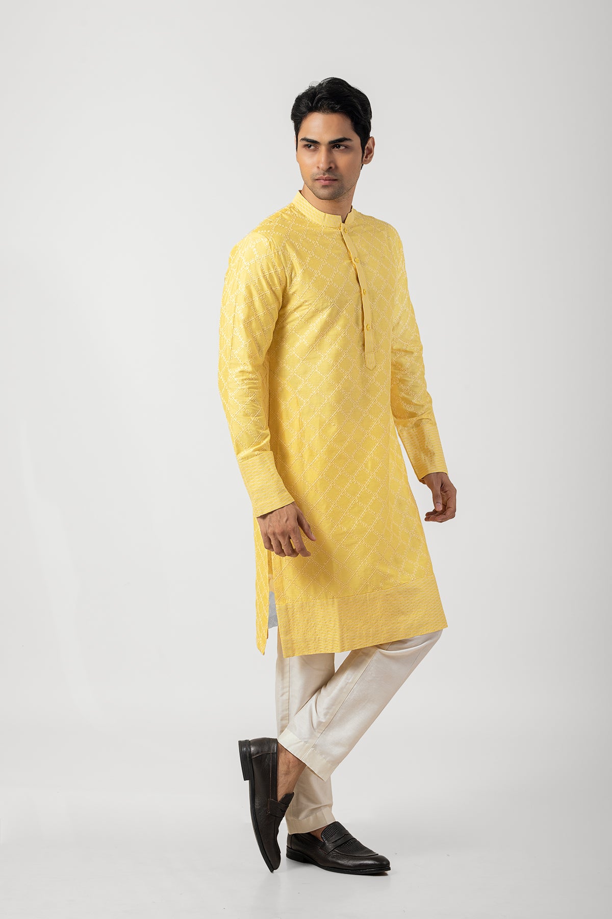 Katan Silk Kurta Pajama For Men Haldi