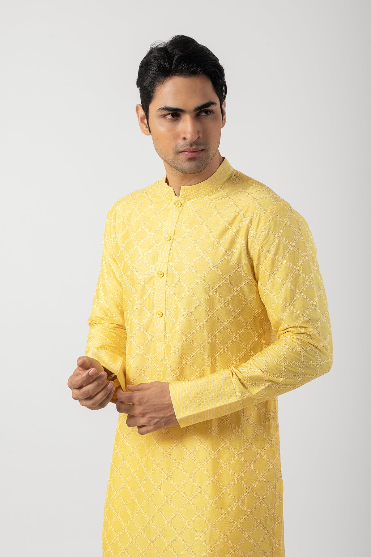 Katan Silk Kurta Pajama For Men Haldi