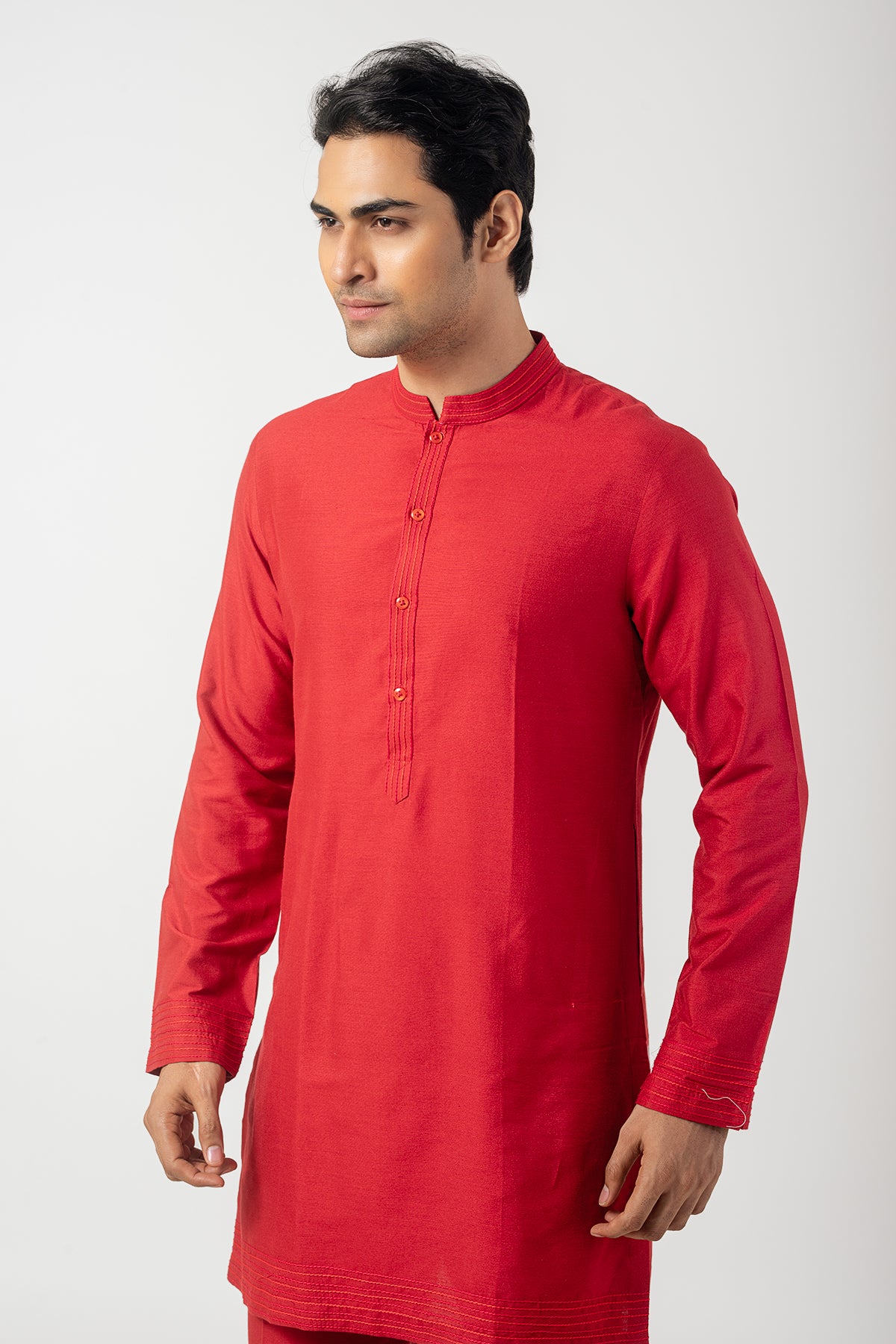 Anchoring Red Katan Silk Embroidered Kurta Set for Men