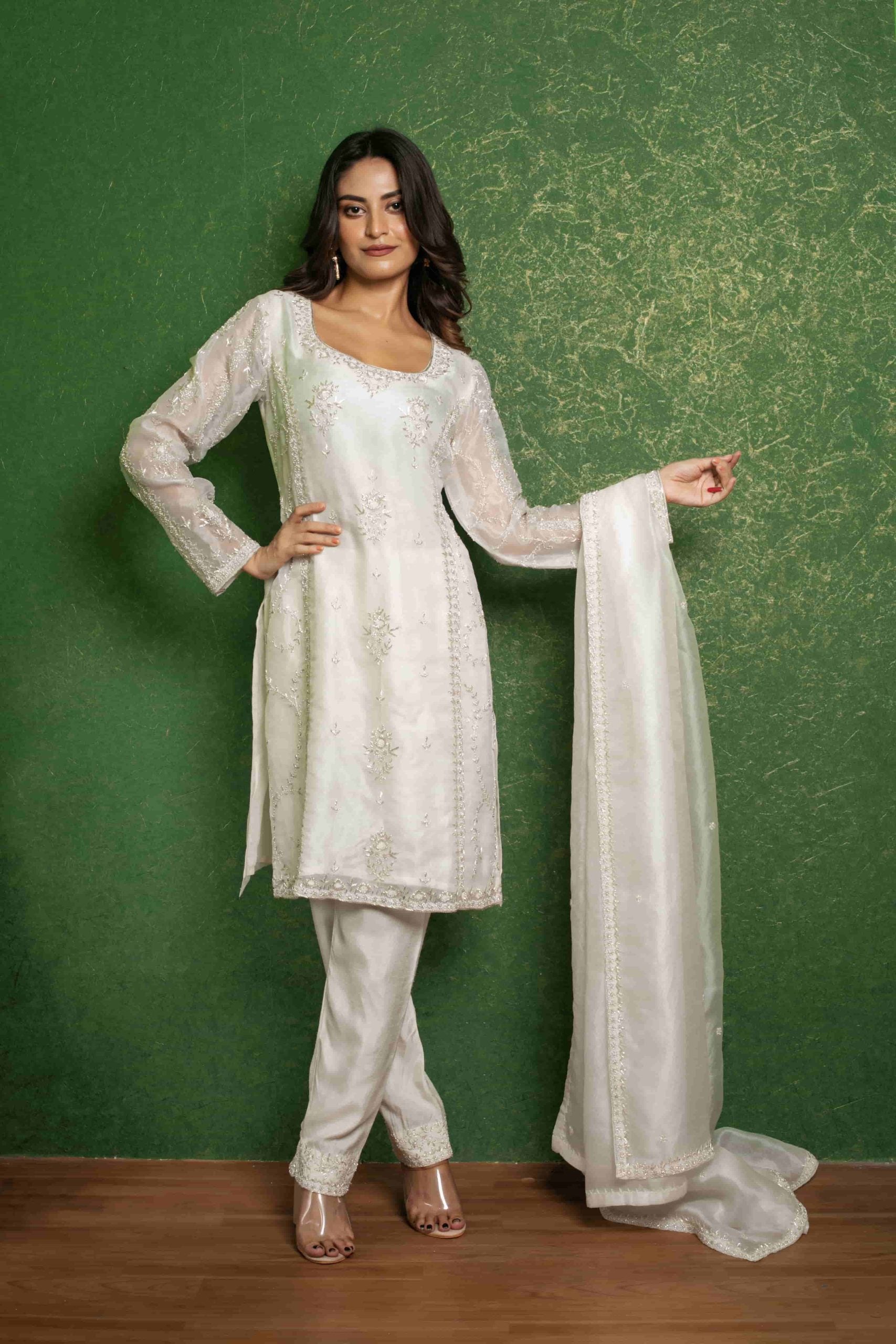 Ivory Suit with Pearl Embroidery
