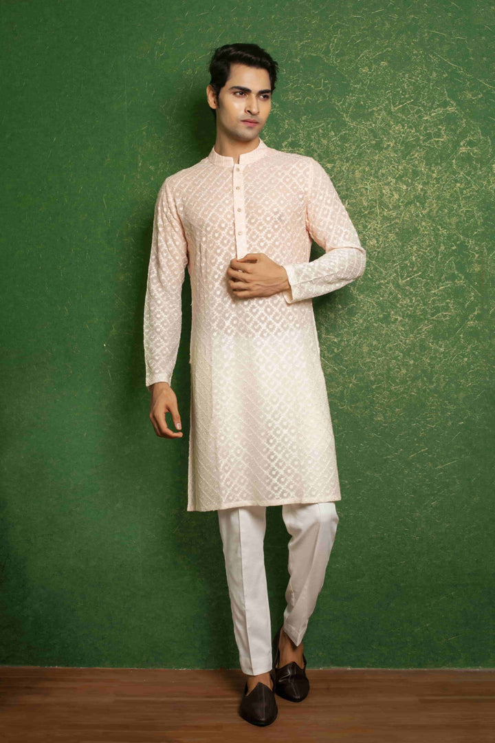 Stylish Peach Kurta Set Ensemble