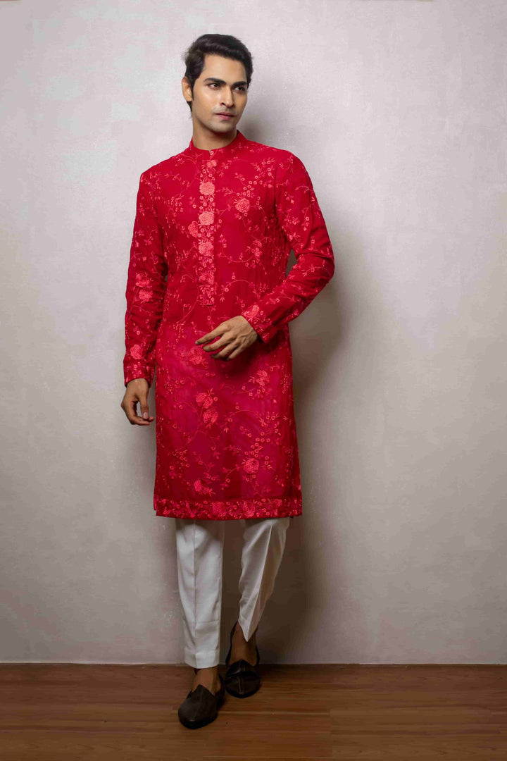 Elegant Red Men's Kurta Set