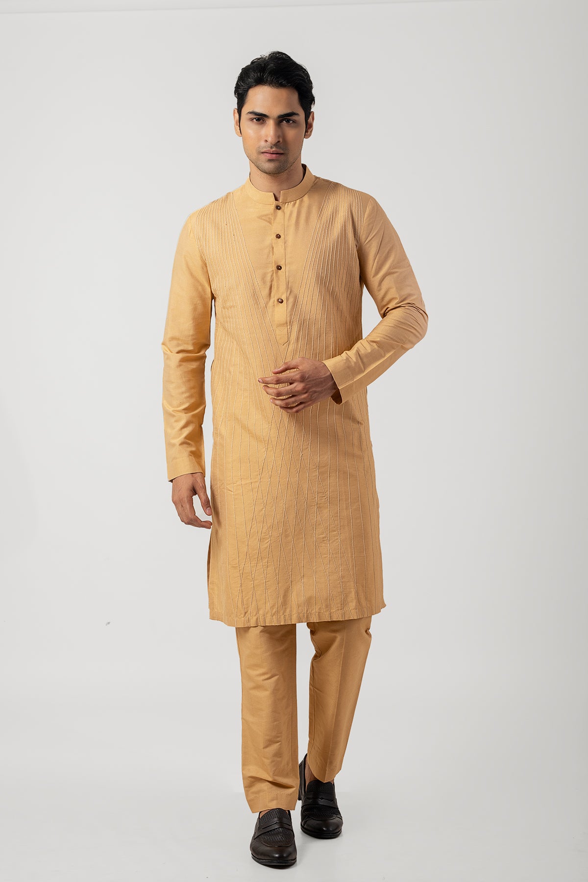 Simple Light Beige Katan Silk Kurta Set