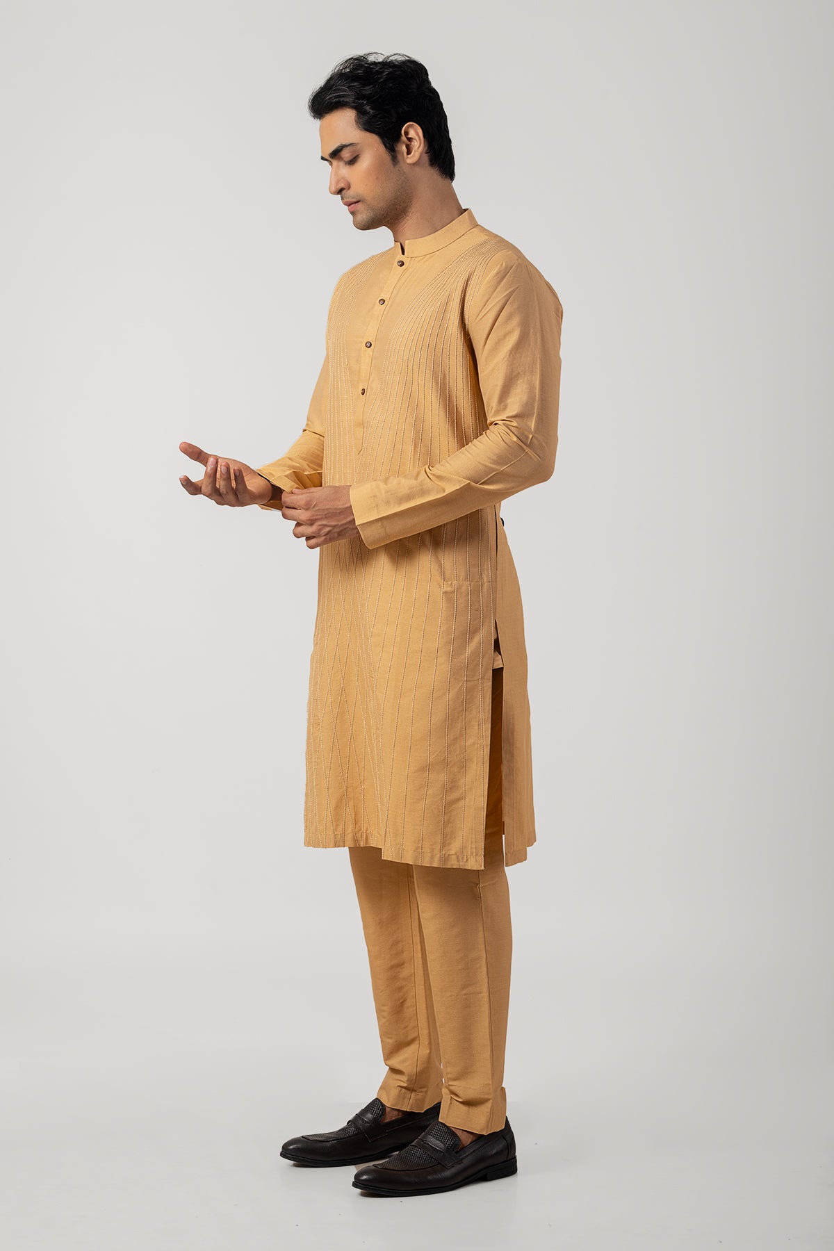 Simple Light Beige Katan Silk Kurta Set