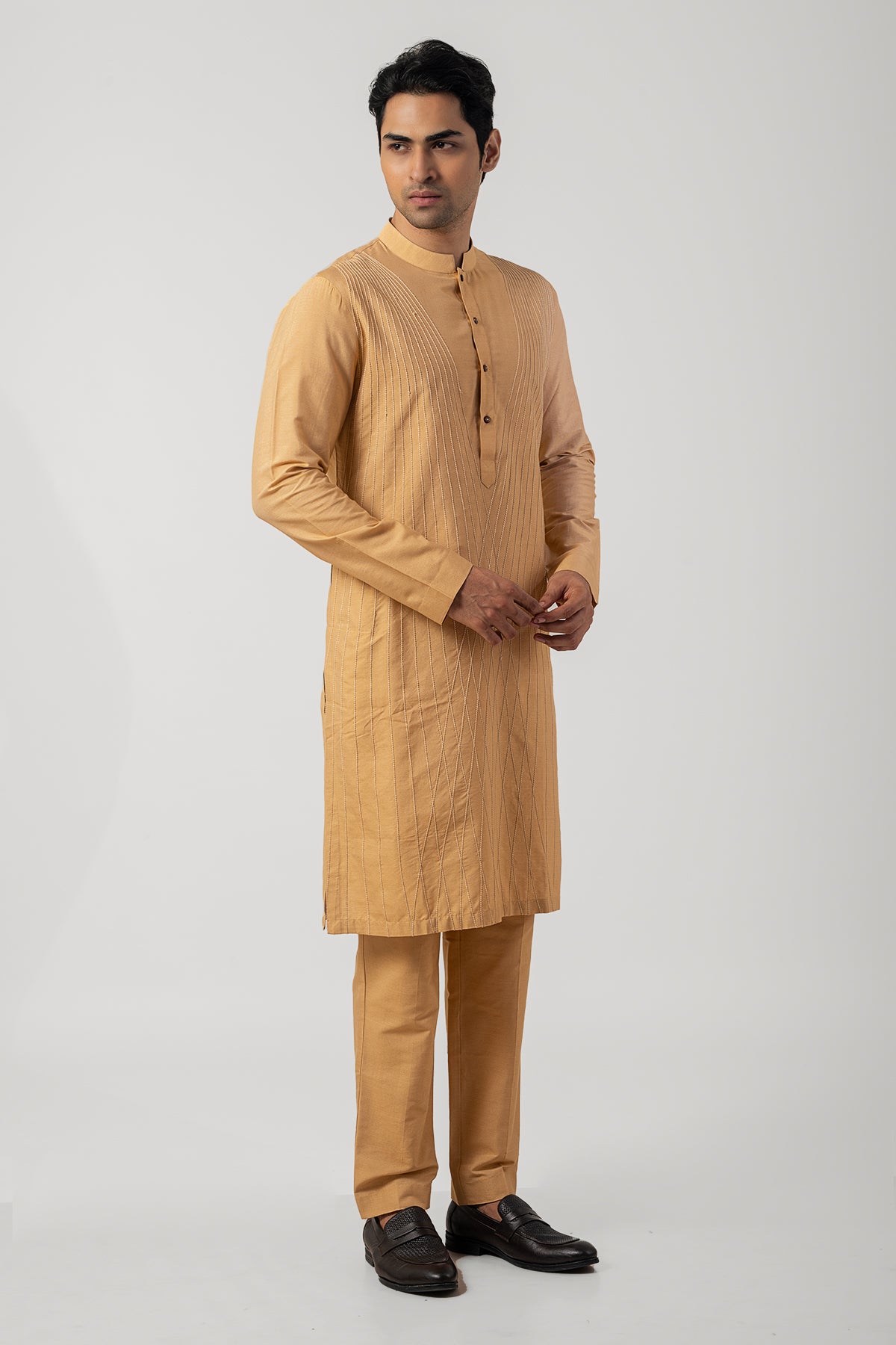 Simple Light Beige Katan Silk Kurta Set