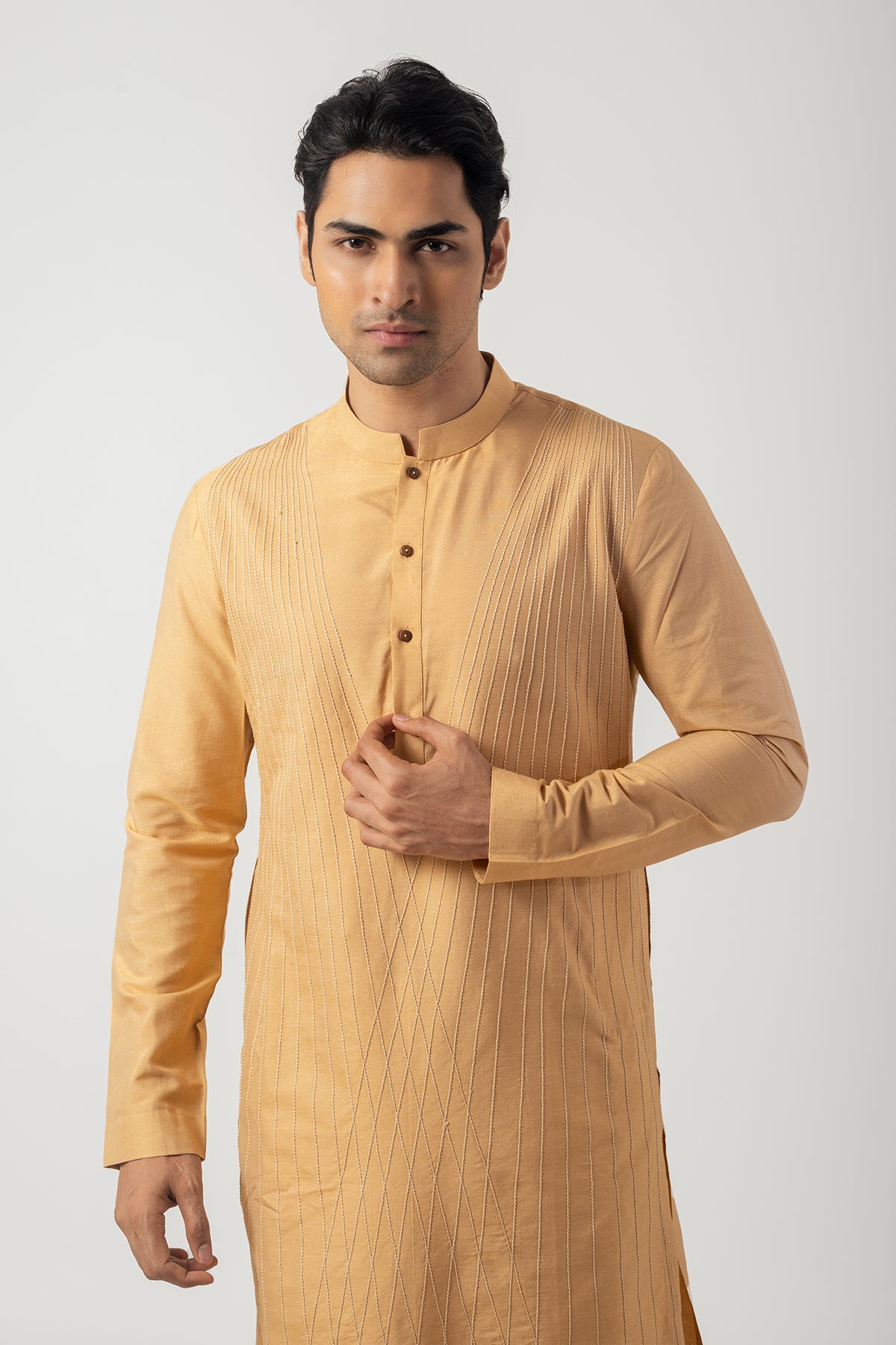 Simple Light Beige Katan Silk Kurta Set