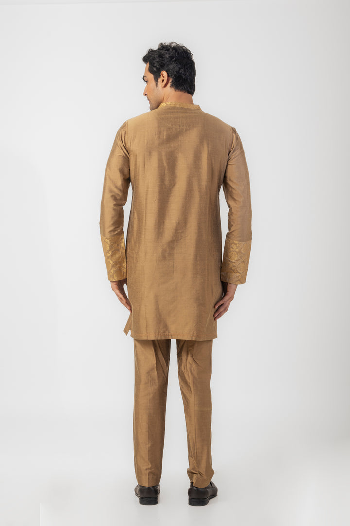 Sand Brown Kurta Pajama with Resham Embroidery and Patch Work