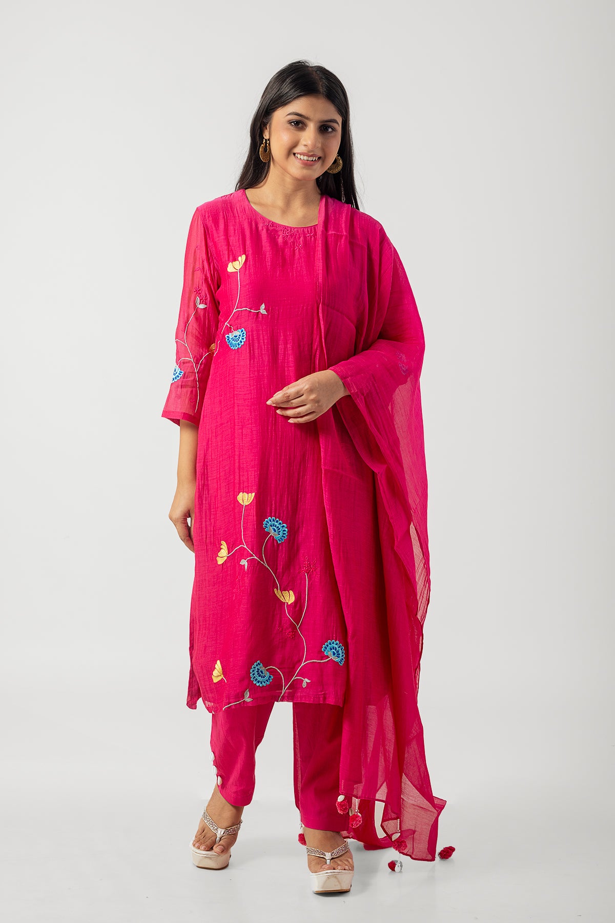 Rani Chanderi Suit Set with Floral Embroidery