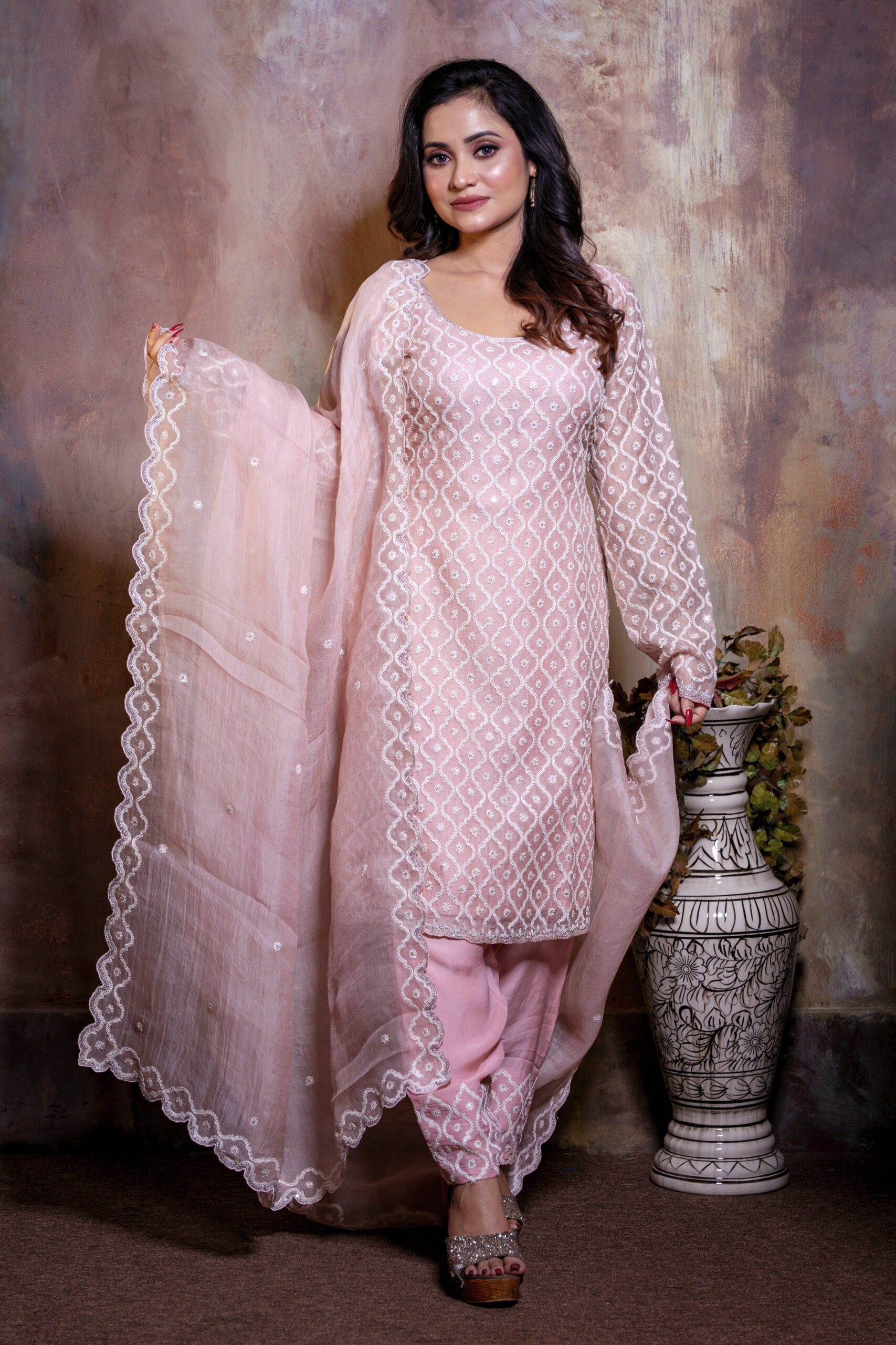 Pink Organza Suit with Dupatta