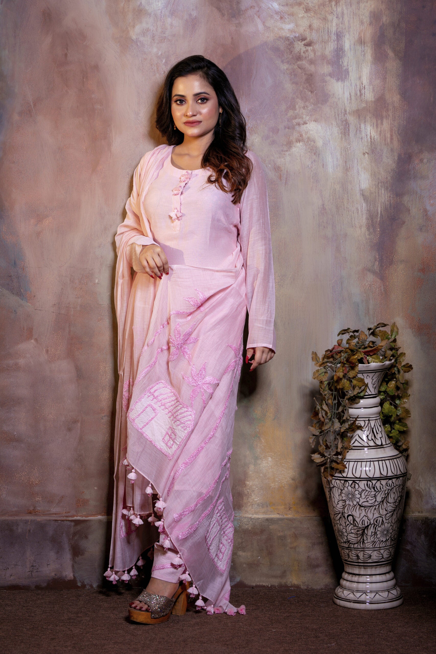 Shop Online: Baby Pink Chanderi Suit