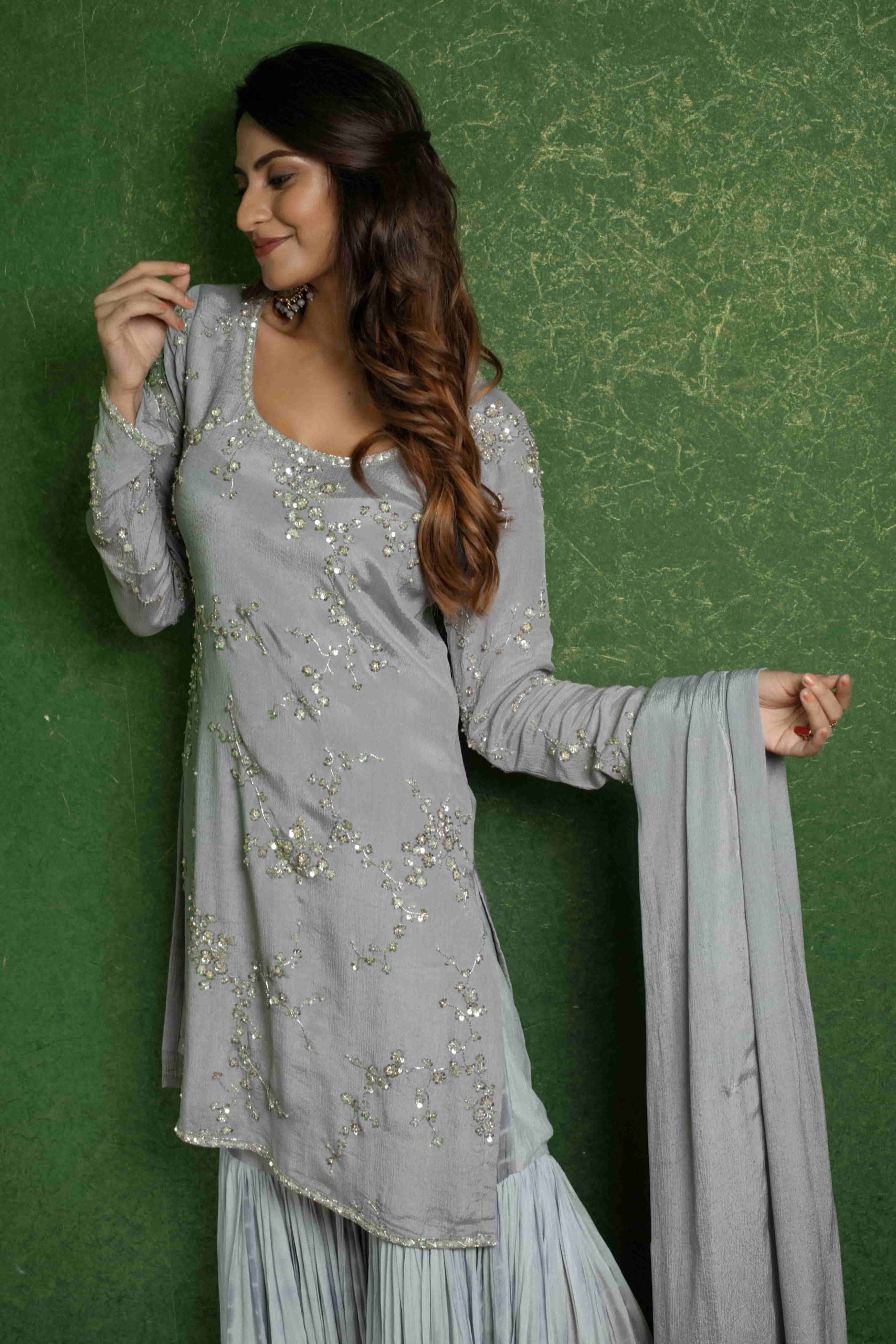 Ethereal Grey Chinnon Kurta Set