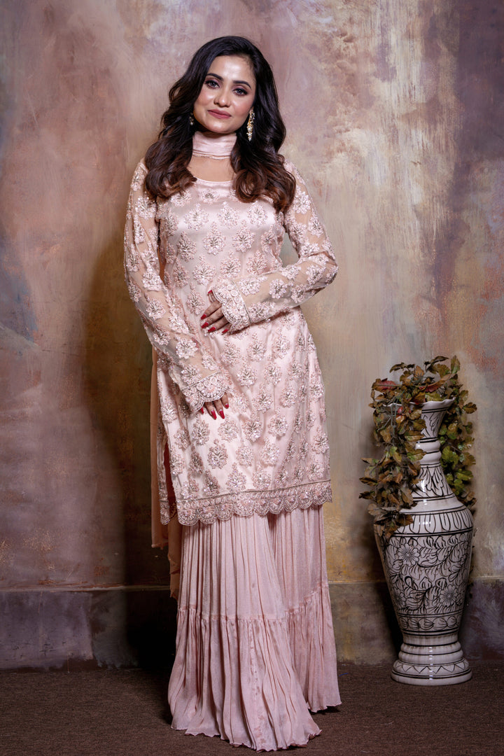 Chic Beige Sharara Set  - AFFIFA