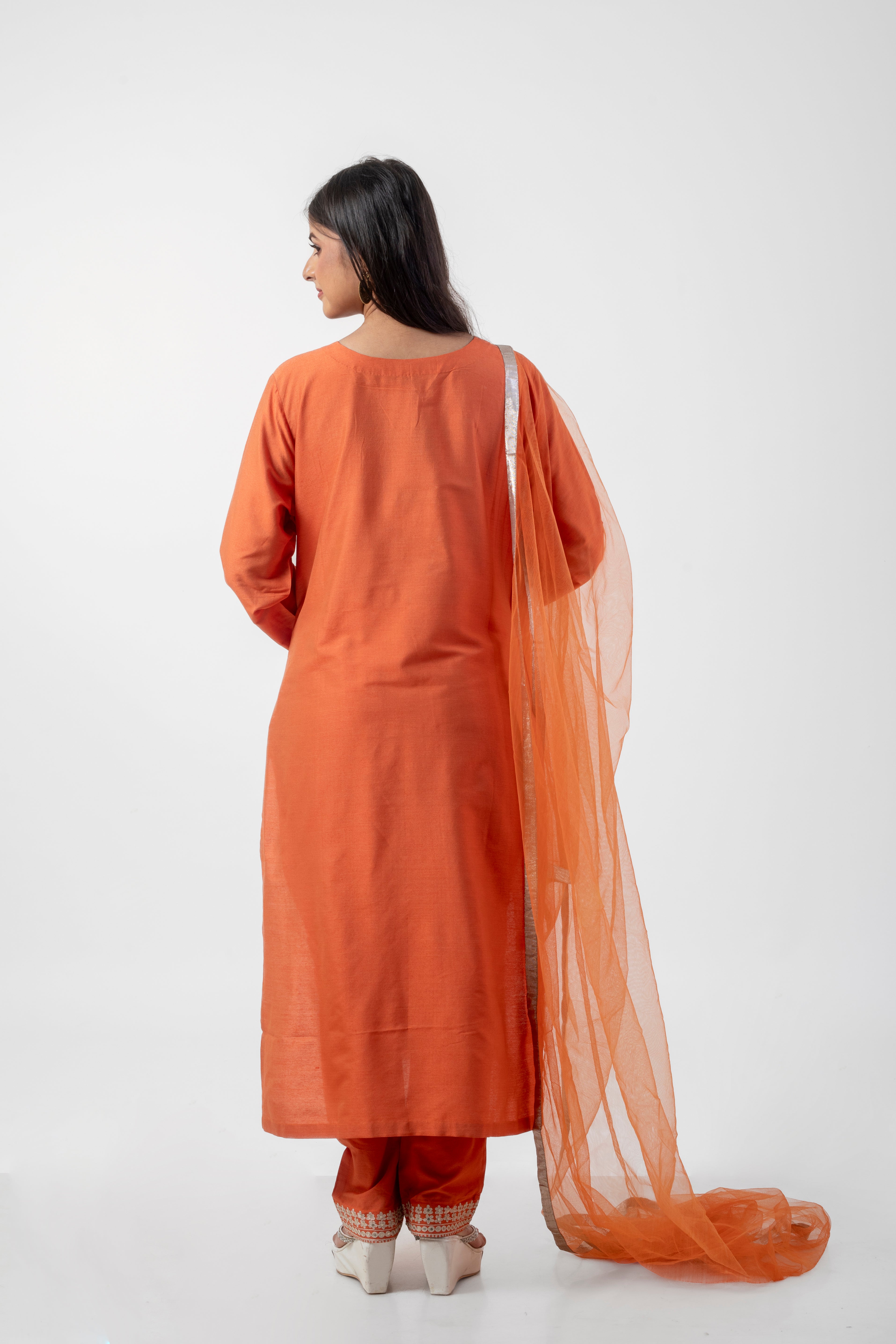 Sable Orange Suit Set with Resham Ari Embroidery Work