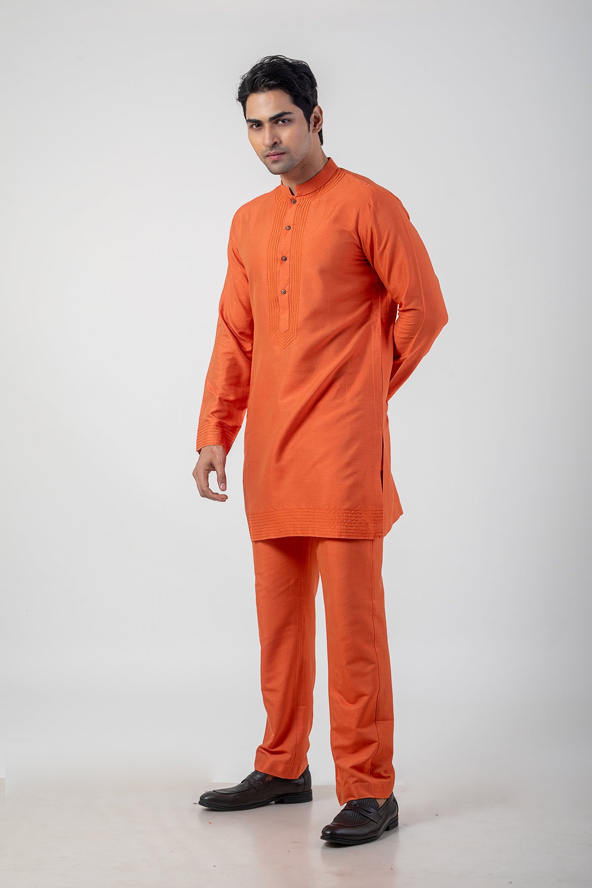 Buy Sable Orange Katan Silk Kurta Set for Men