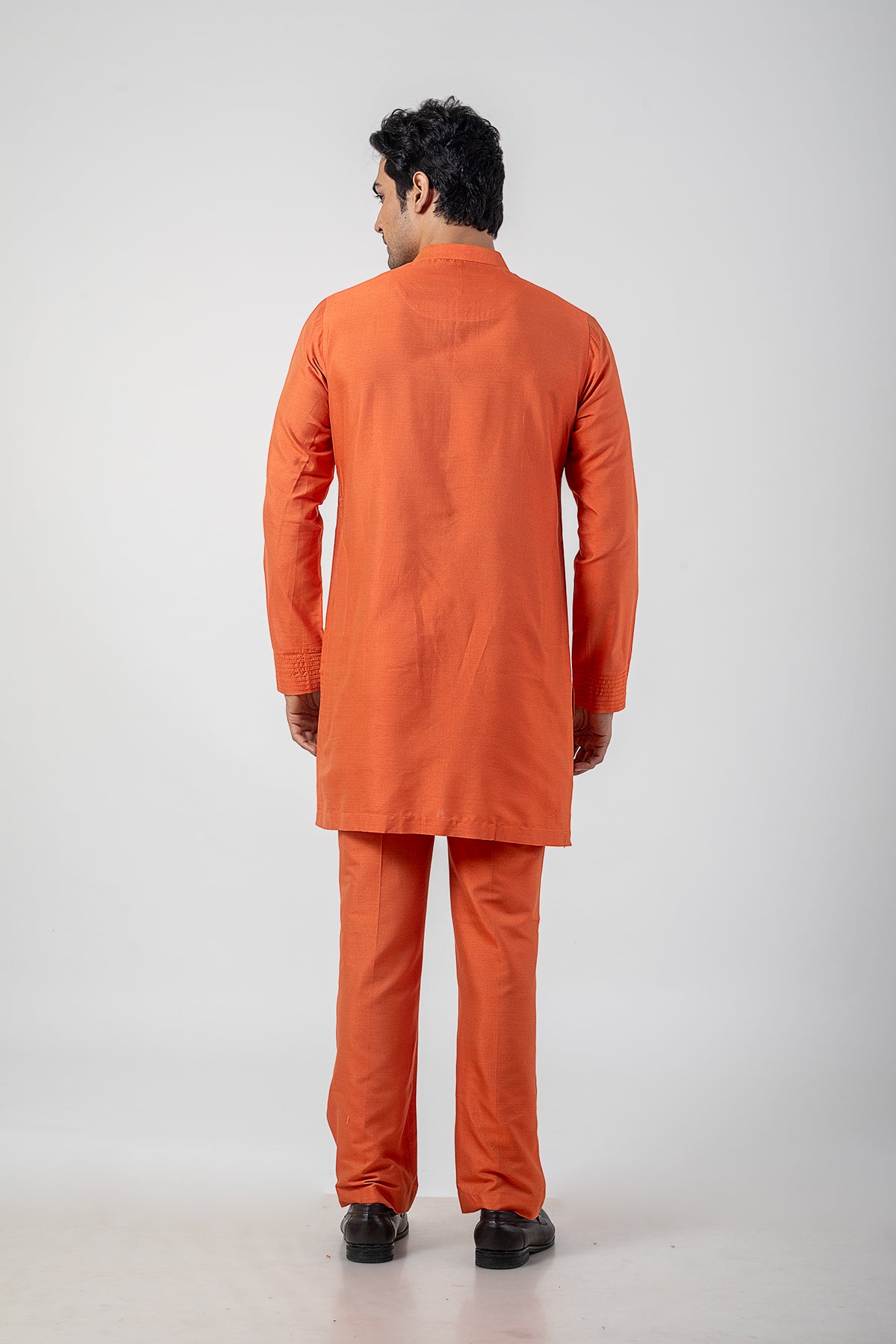 Sable Orange Embroidered Side-Cut Kurta Pajama in Katan Silk